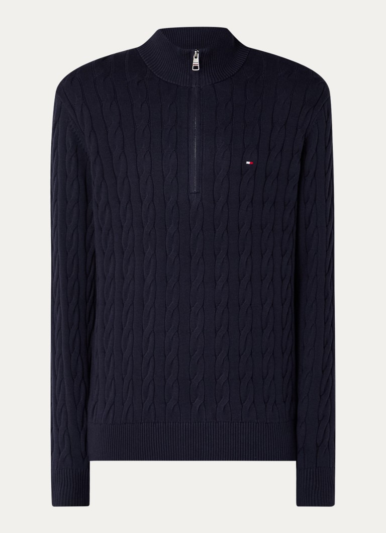 Tommy Hilfiger Cable-knit sweater with half zip and logo