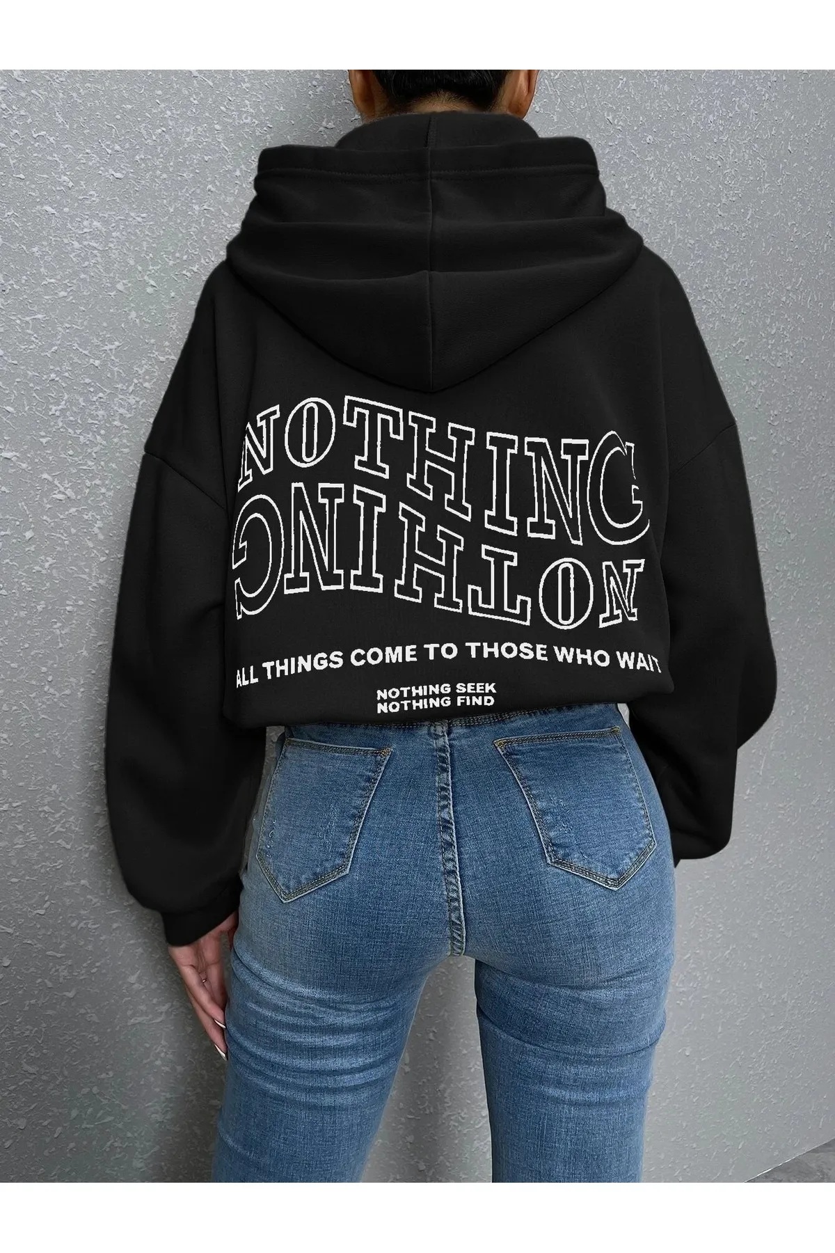 Know  Schwarzes Reverse Plain Nothing bedrucktes Oversize-Sweatshirt für Damen