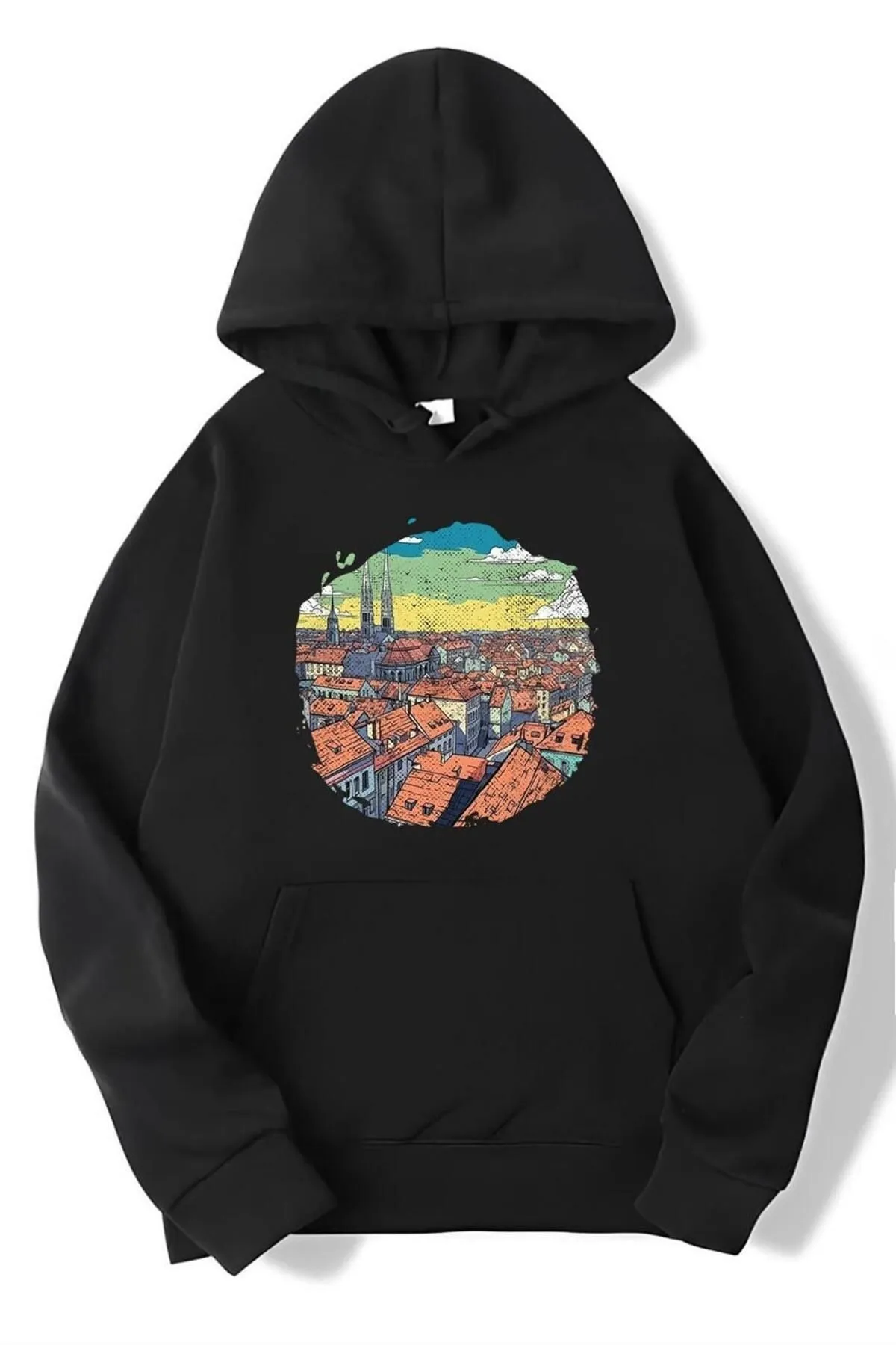 Know  Schwarzer Unisex-Sweatshirt-Kapuzenpullover „Istanbul“ mit Print in Übergröße