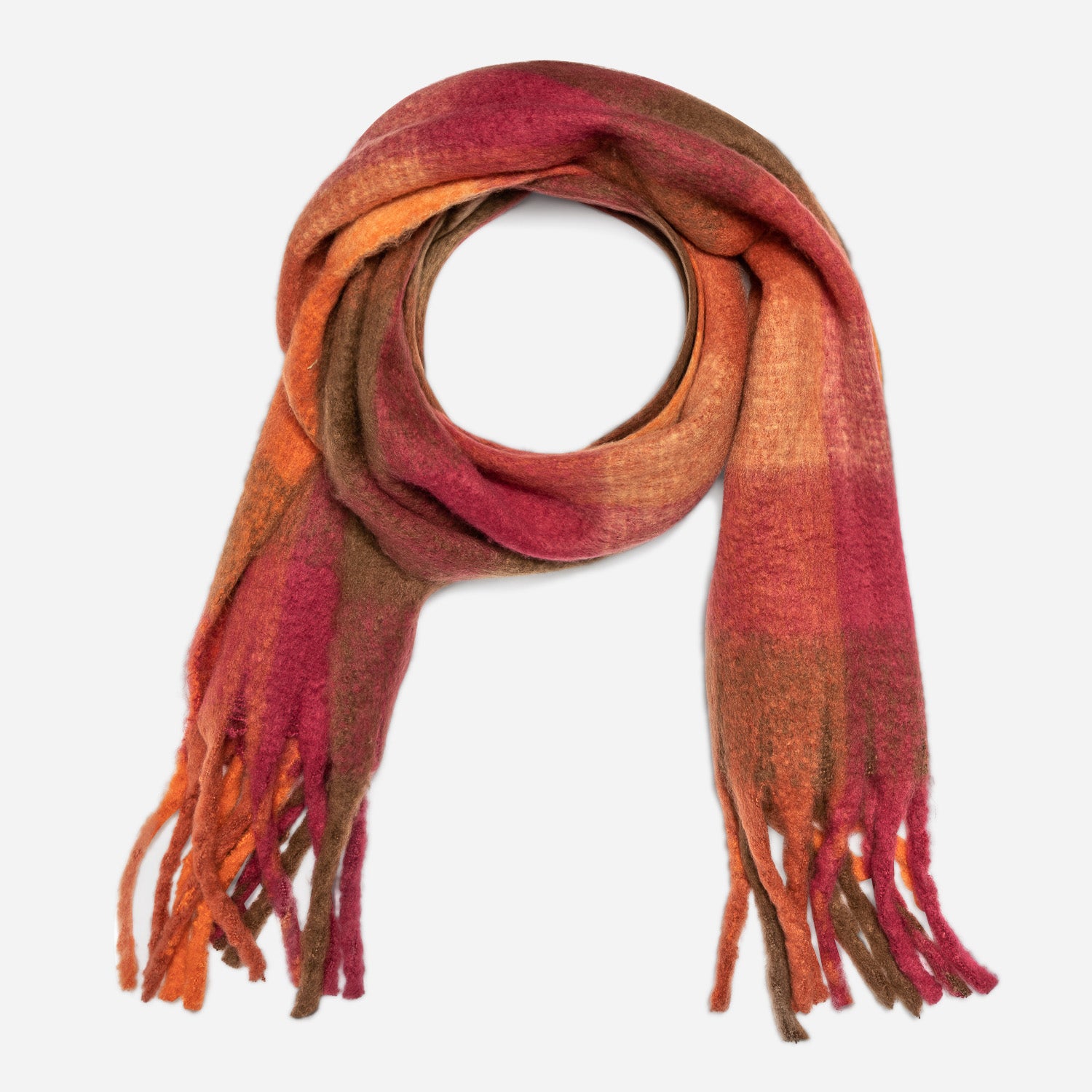 Echarpe orange, rose, marron à carreaux