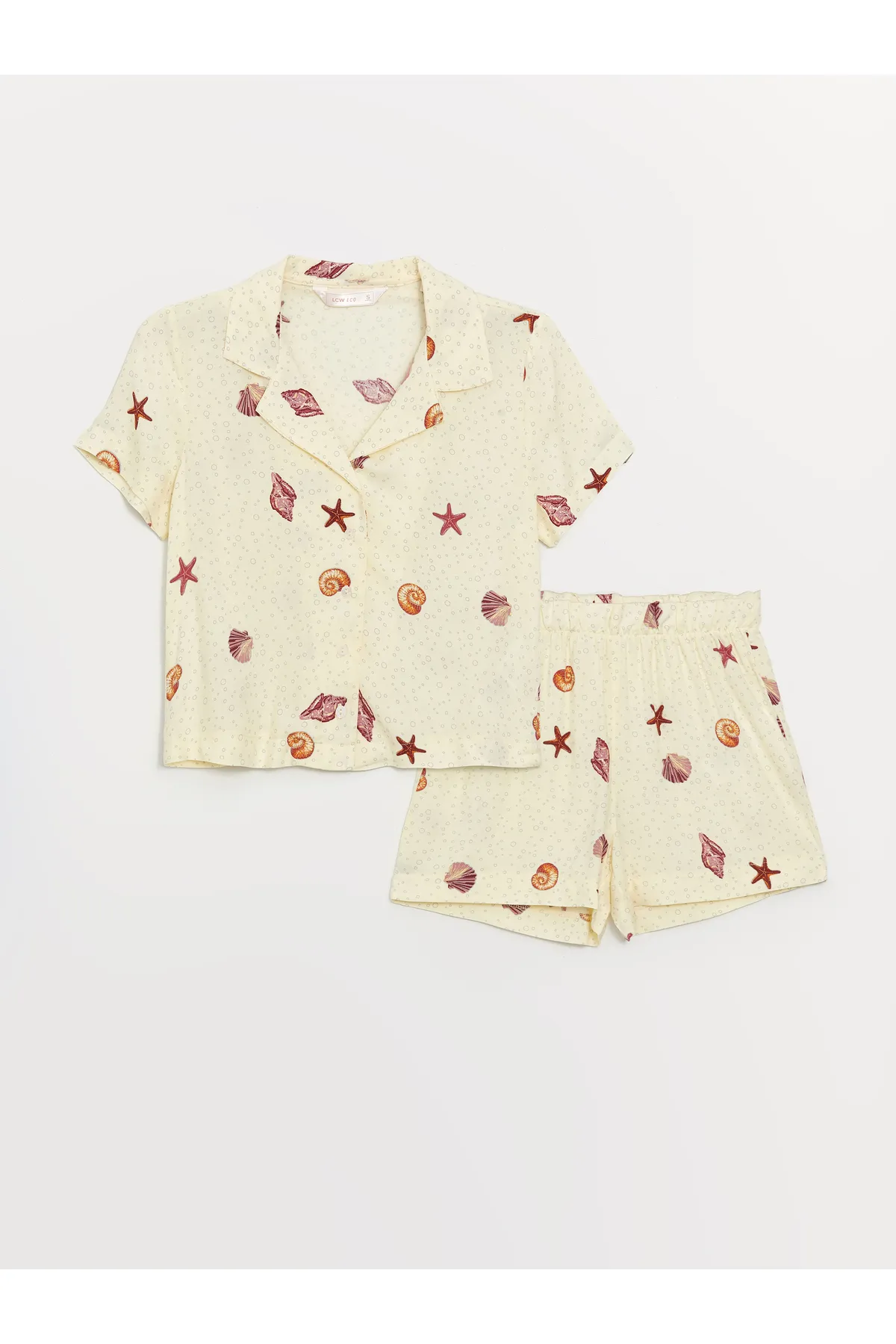 LC Waikiki  Kurzarm-Damenpyjama-Set mit Hemdkragen und Shorts