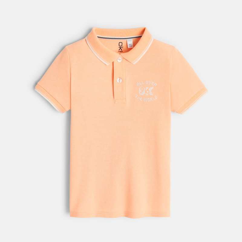 Polo maille piquée manches courtes orange garçon