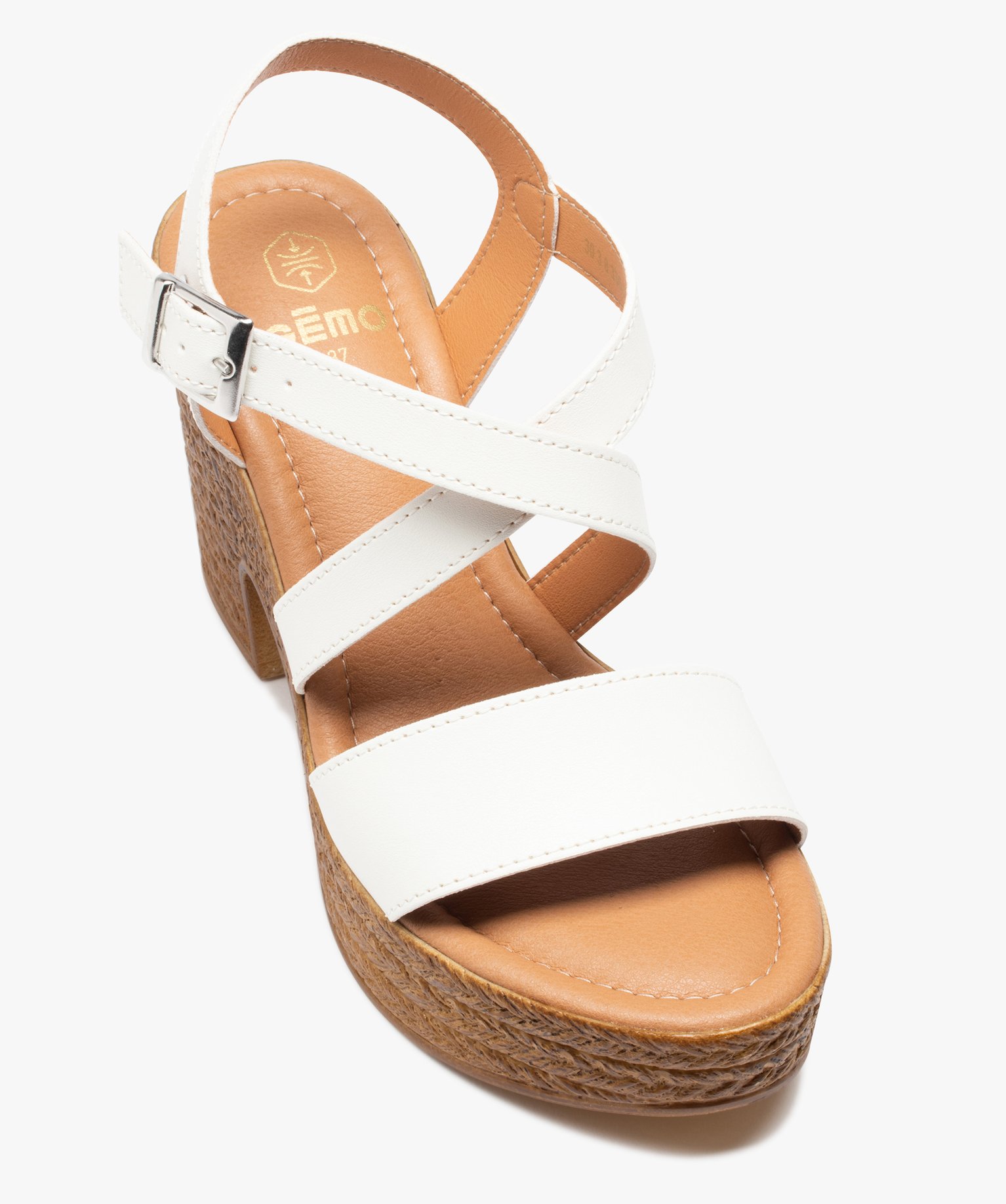Sandales femme à talon plateforme et semelle tressée blanc | GEMO