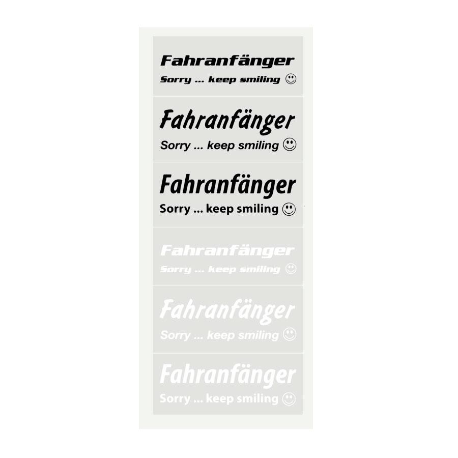 Aufkleber "Fahranfänger Sorry ... keep smiling", Auto-Sticker in Schwarz/Weiß, selbstklebend, 1 Bogen mit 6 Stickern - ATU
