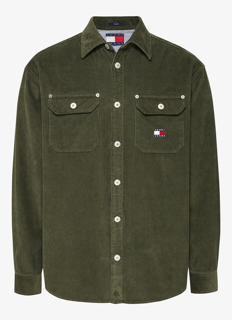 Sobretudo Tommy Hilfiger de veludo cotelê com corte regular e bolsos no peito.
