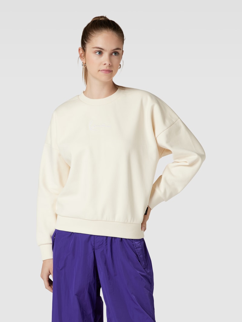 Sweatshirt mit Label-Stitching Modell 'Woven' in offwhite