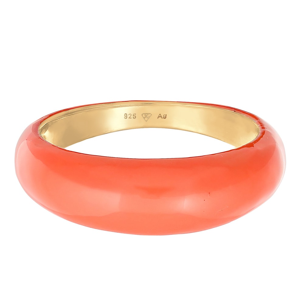 Elli Elli Bague Femmes Bande Pile avec Émail Orange en Argent Sterling 925 Plaqué Or Bague