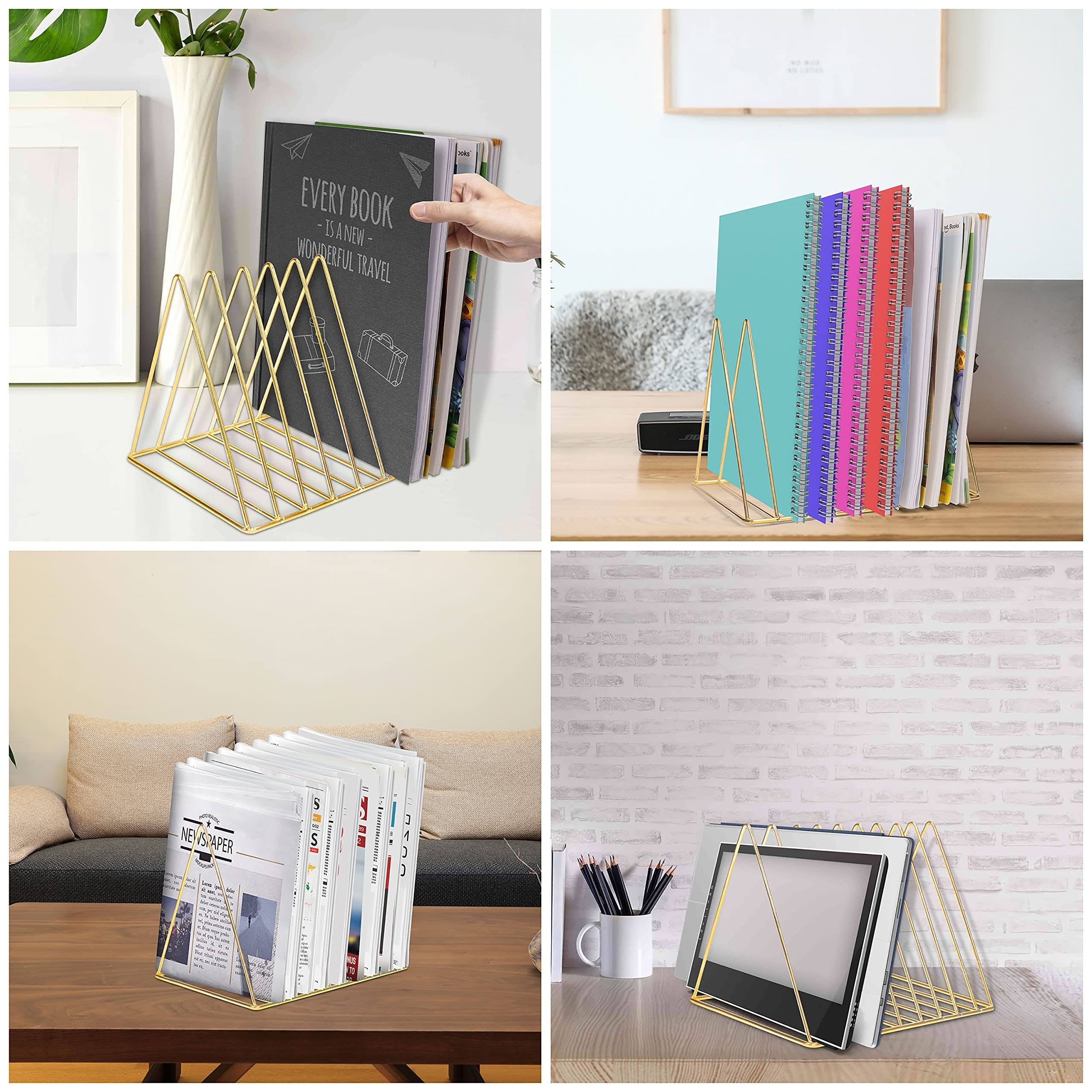 Belle Vous Zeitungsständer Metall Buchstütze mit 9 Fächern - Gold, Dreieckig, Metal Bookend with 9 Slots - Gold, Triangular