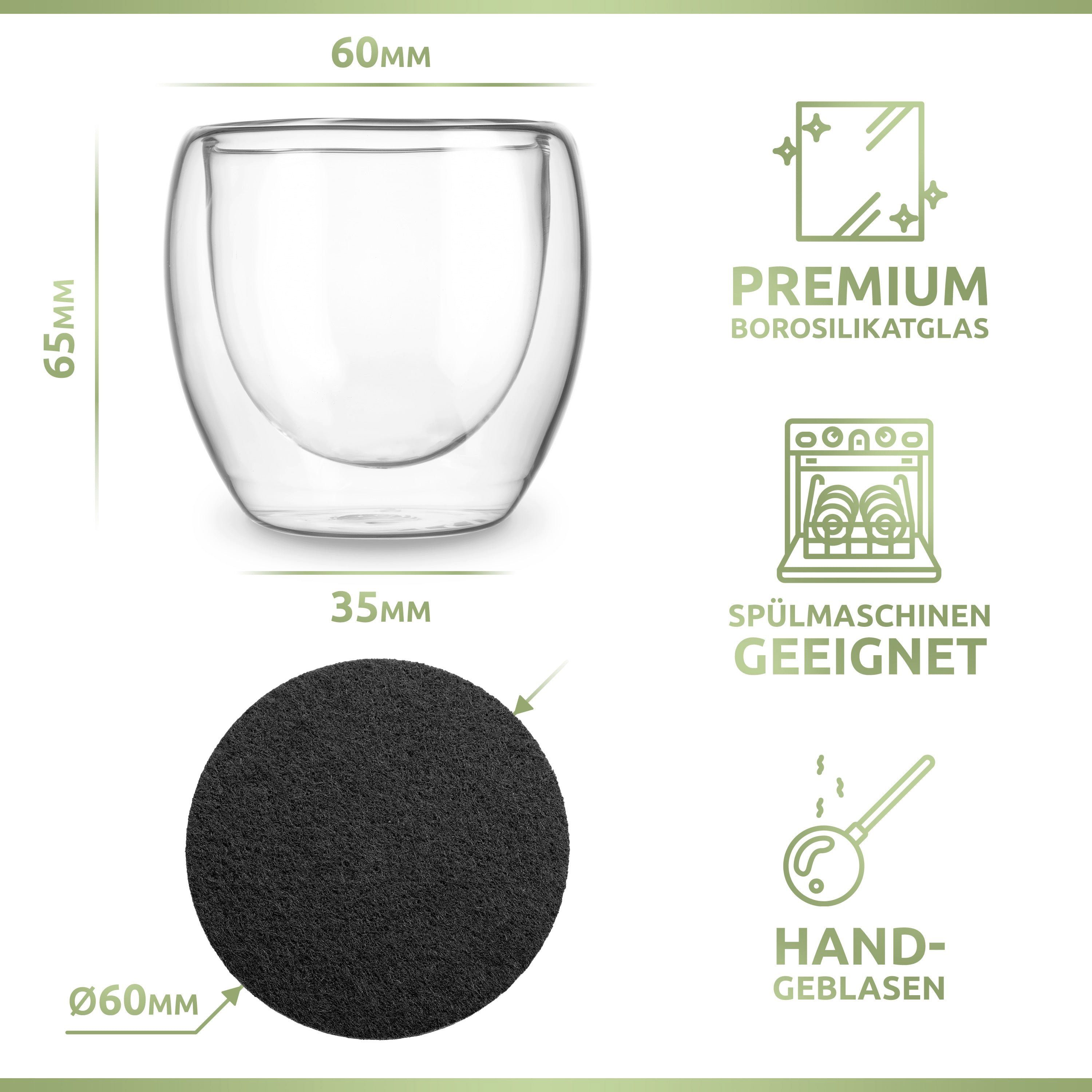 PORADA Espressoglas 4er Set doppelwandige Espresso Gläser 80ml, 4-teilig, Espresso Gläser-Set 80ml, doppelwandig, isolierend