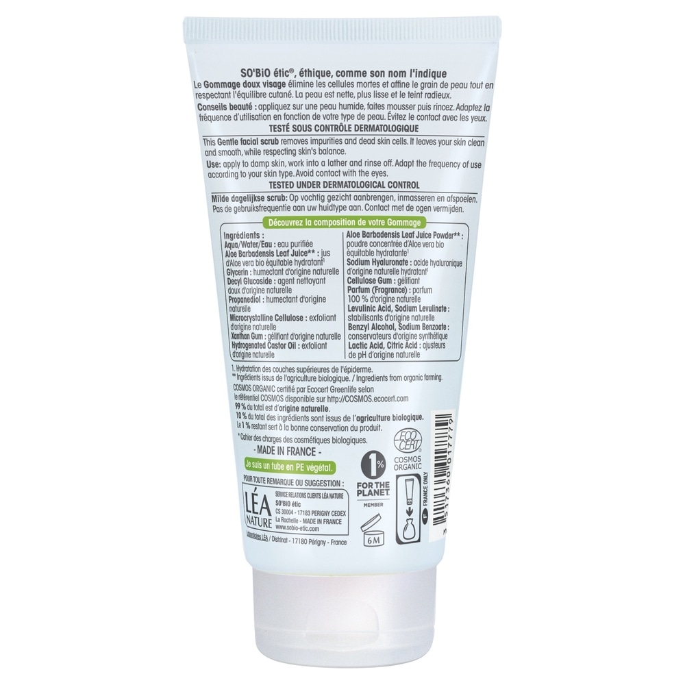 LÉA NATURE SO BiO étic Gommage doux visage, jus d'Aloe vera bio équitable, tous types de peaux Gommage