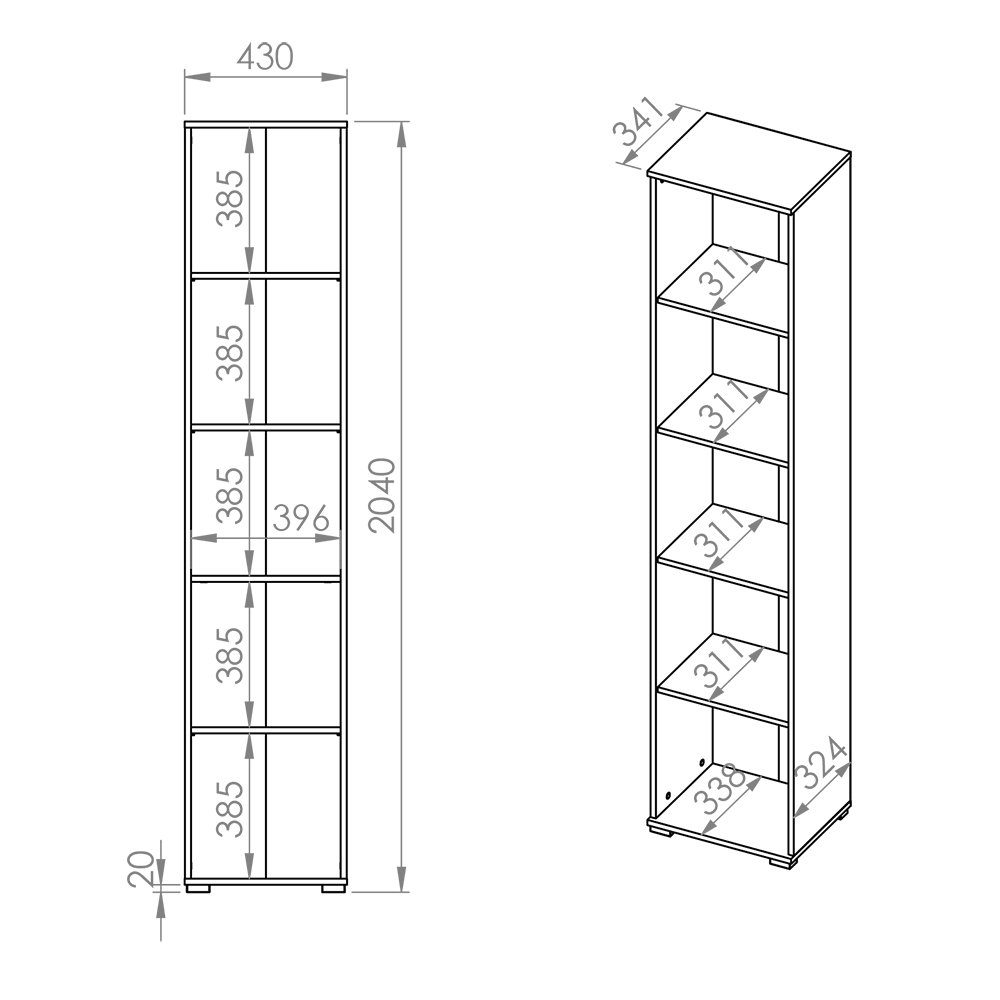 Lomadox Stauraumschrank BIARRITZ-131 mit 5 offenen Fächern, 43cm breit, grau