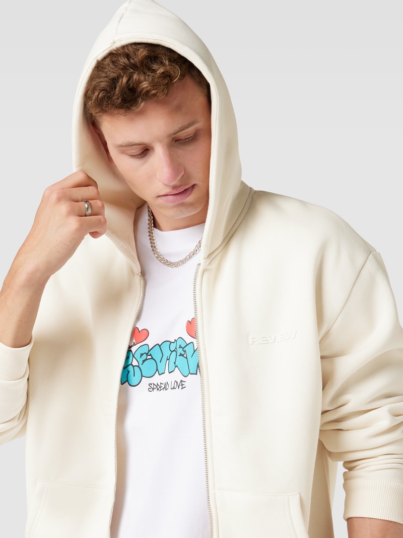 Sweatjacke mit Kapuze in ecru