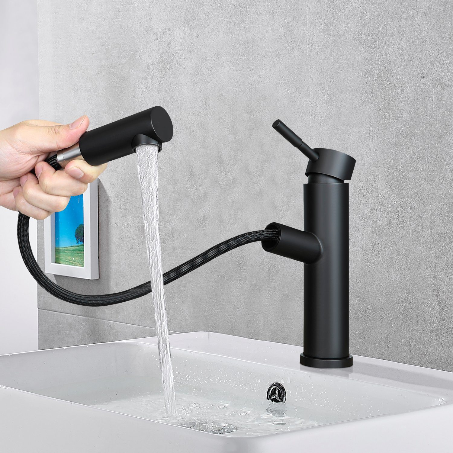 ZMH Waschtischarmatur Wasserhahn bad Ausziehbar brause Mischbatterie Schwarz