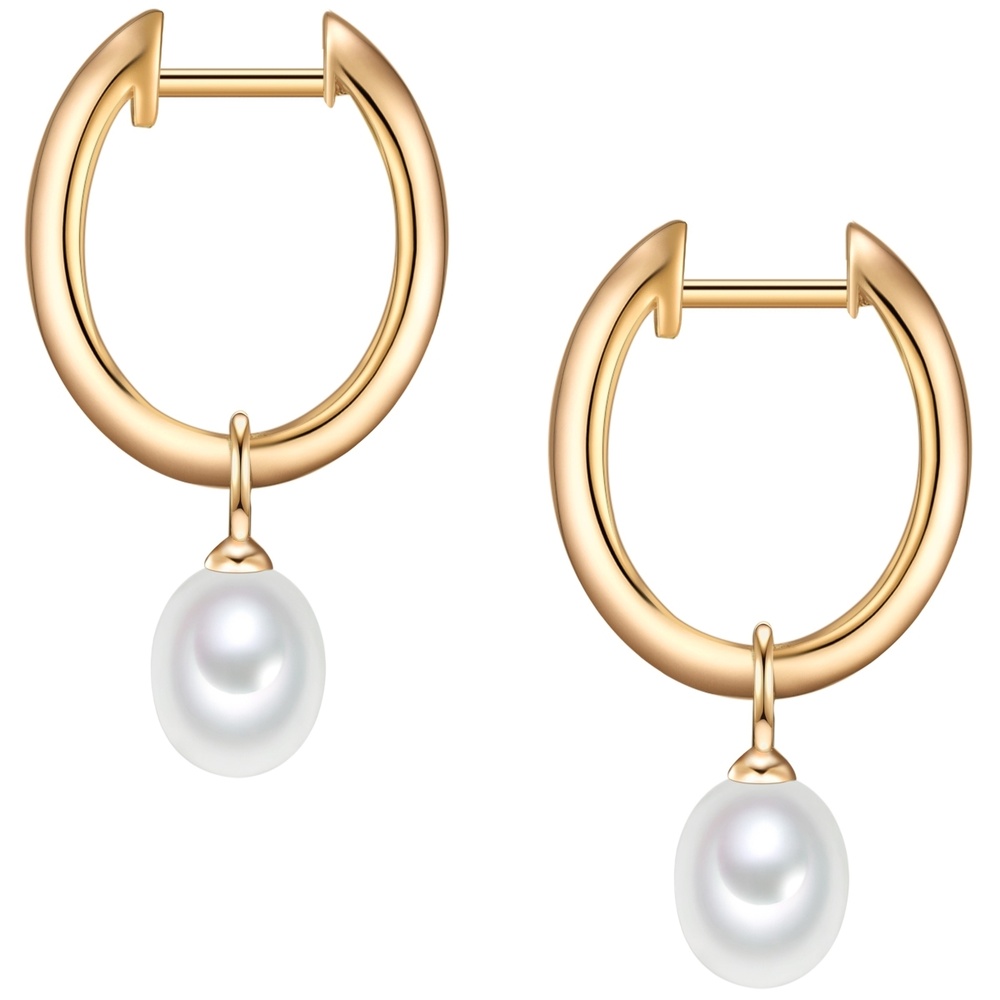 Valero Pearls Créoles en argent Argent sterling Oxyde de zirconium (CZ) Perle de culture d'eau  Boucles d'oreilles
