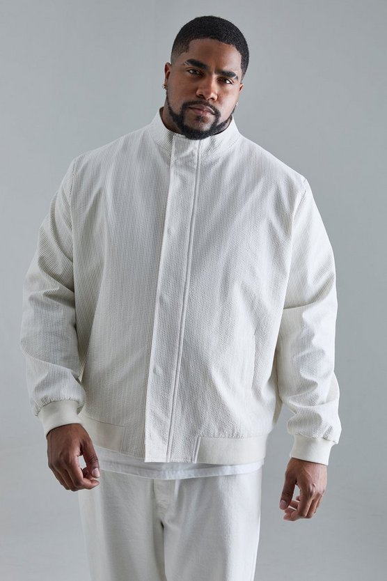 Plus gestreifte Seersucker Jacke mit Trichterkragen