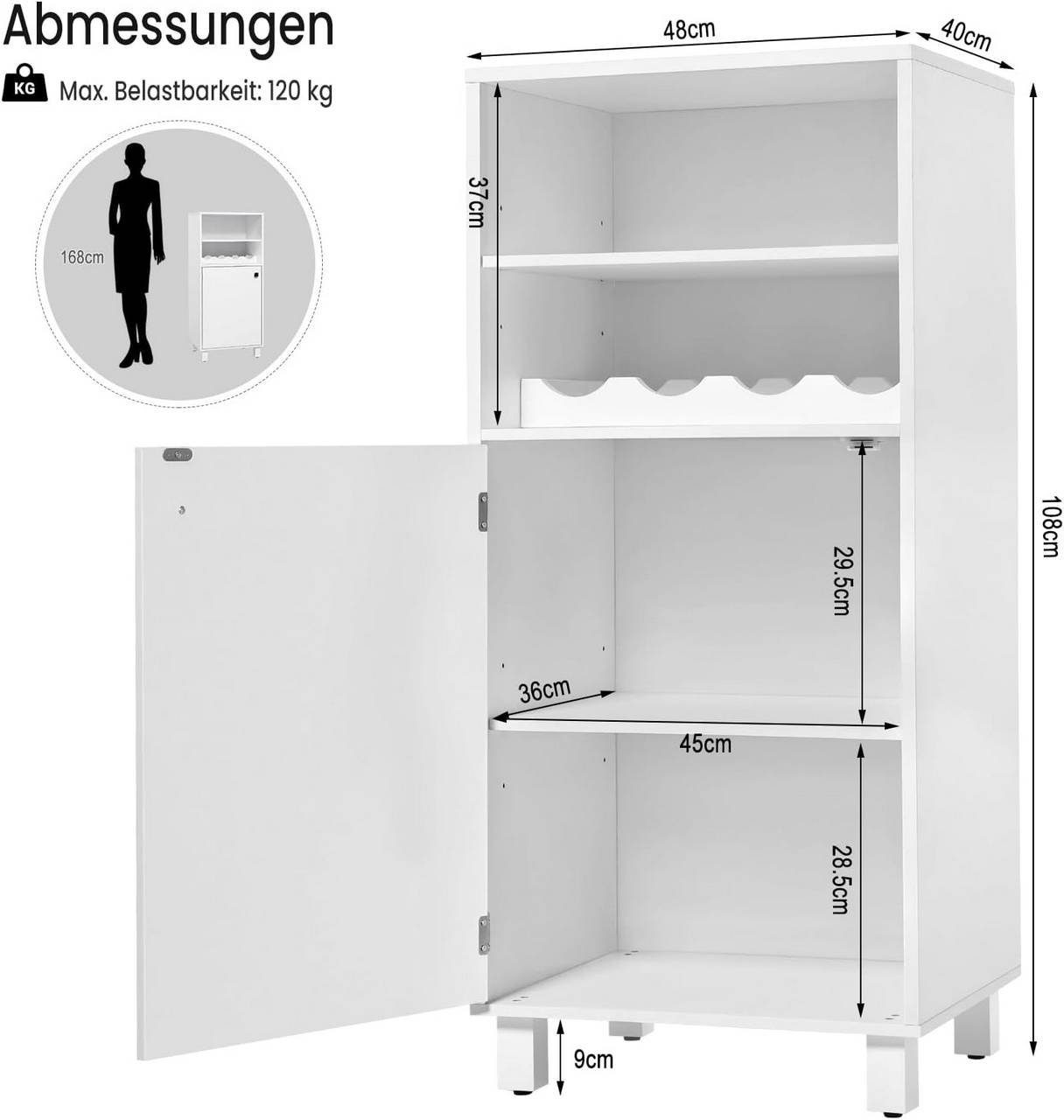 Woltu Weinschrank (1-St) Küchenschrank mit Weinregal, verstellbaren Regalböden