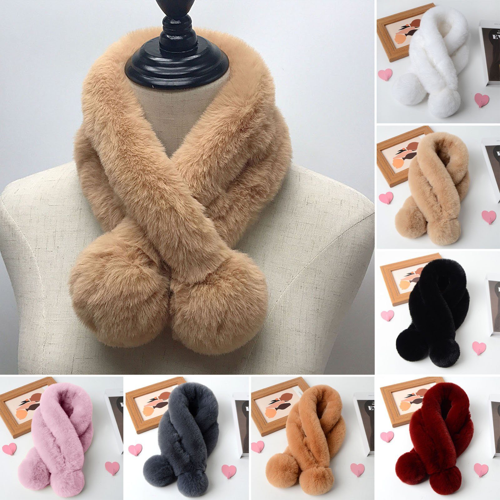 Rutaqian Lätzchen Plüsch Lätzchen Einstellbar Kreuz Lätzchen Plüsch Warmer Frauen Schal, (70 cm Erwachsene und Kinder, warme Plüsch Schal für Kinder im Winter, Kuschelig Weicher Halswärmer mit Schlaufe zum Einstecken), Festkörperkreuz Schwindende Win