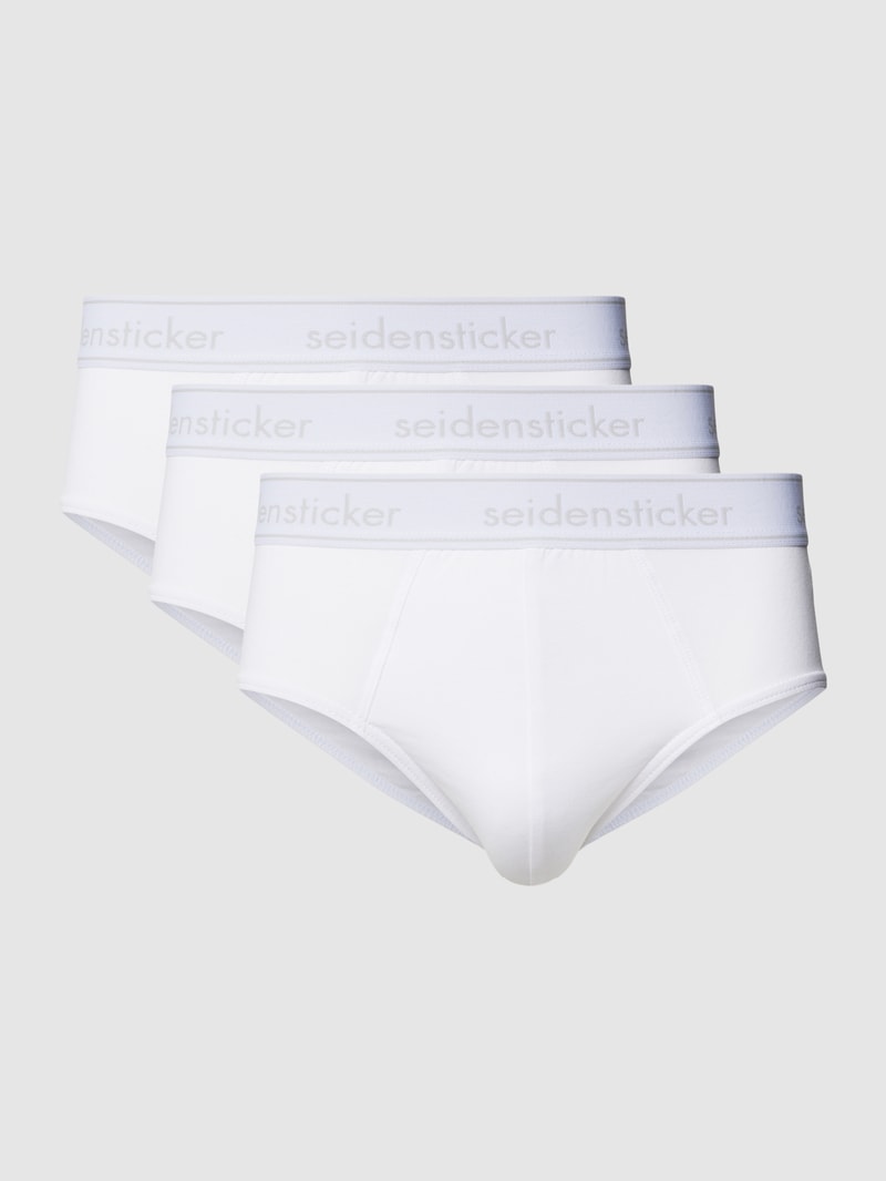 Slip mit Label-Bund Modell 'COTTON FLEX' im 3er-Pack in weiß