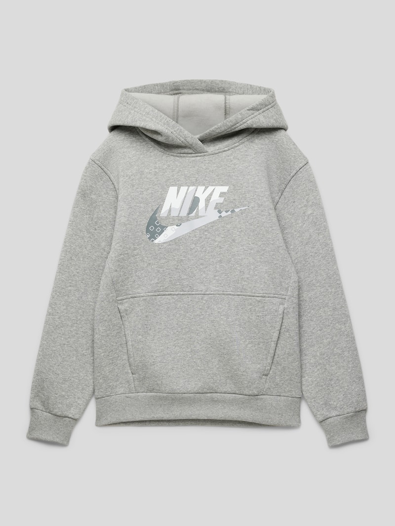 Hoodie mit Label-Print in mittelgrau meliert