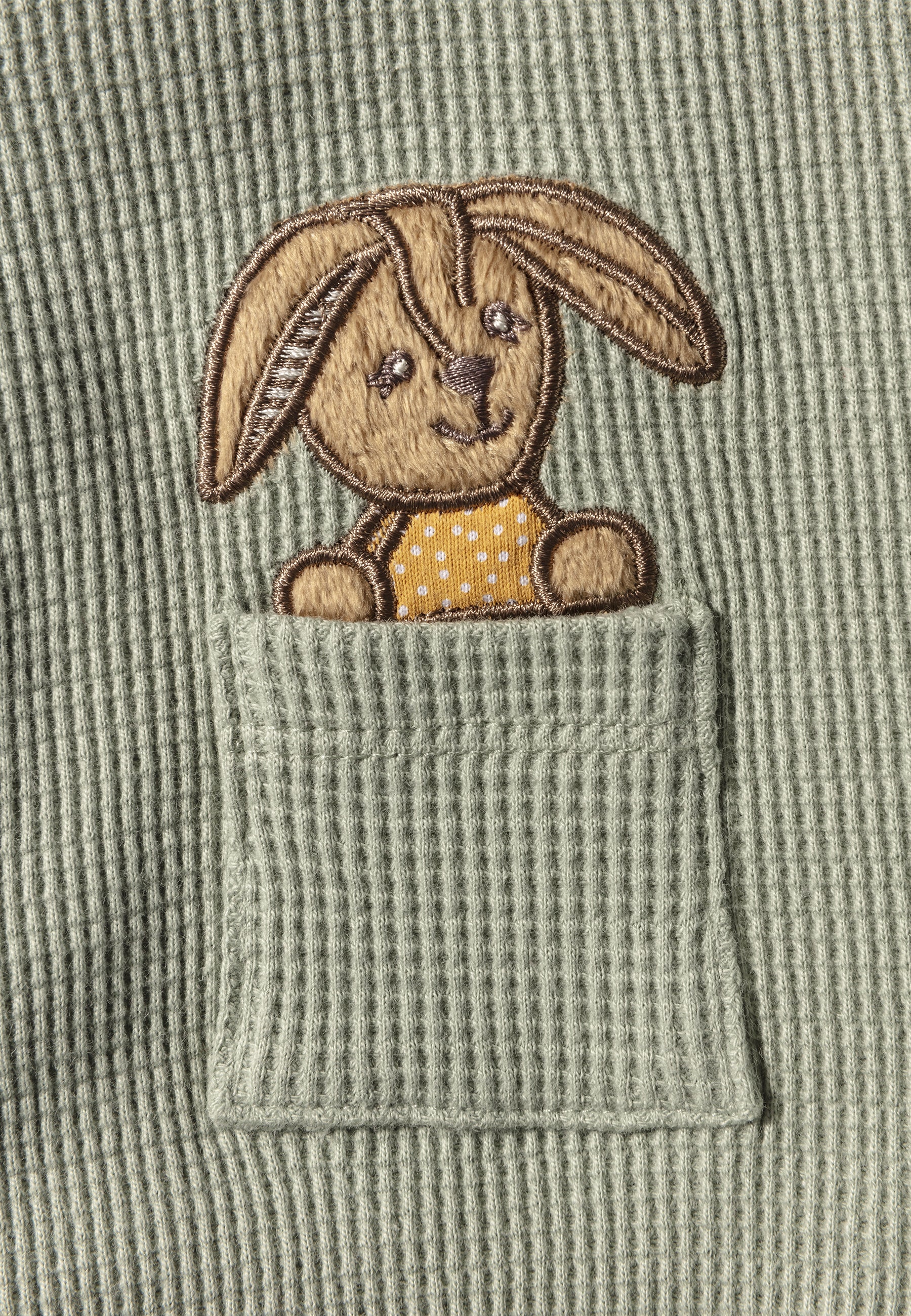 Set Latzhose + Body Hase Happy in steingrün