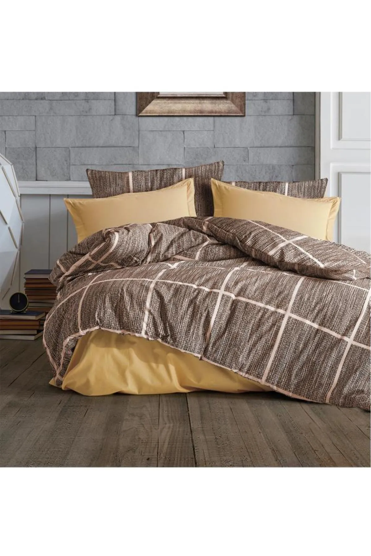 Çeyiz Diyarı  Bettwäsche Doppelbett - Braun - Gestreift