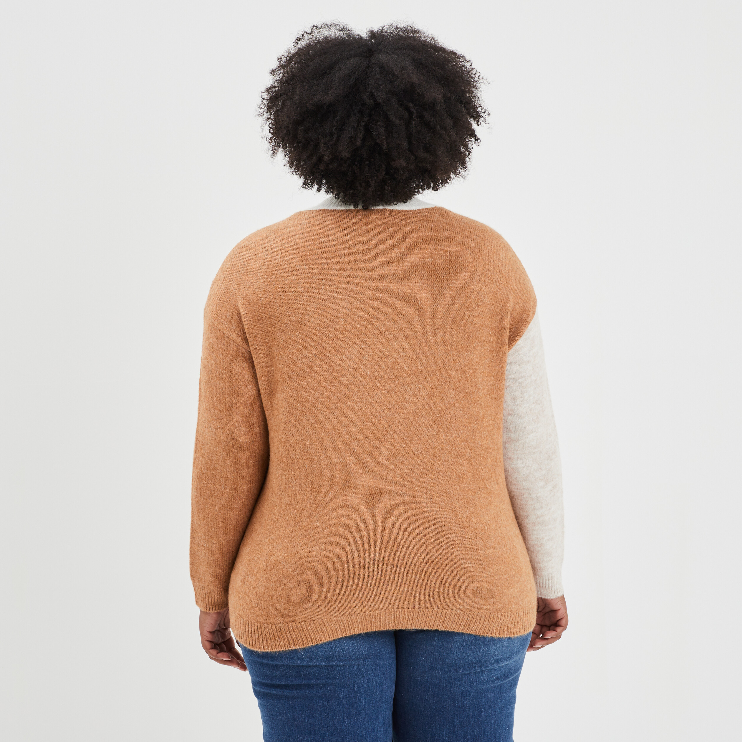 Pull col montant manches longues beige femme grande taille | La Halle