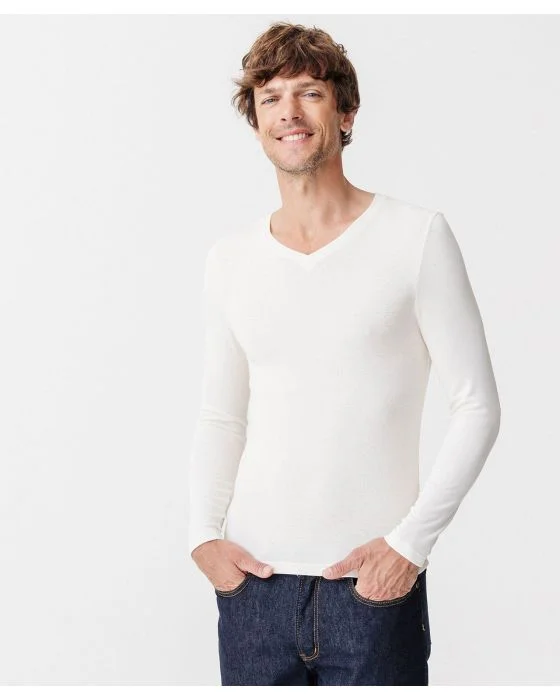 T-shirt col V fine côte Thermolactyl Sensitive, manches longues