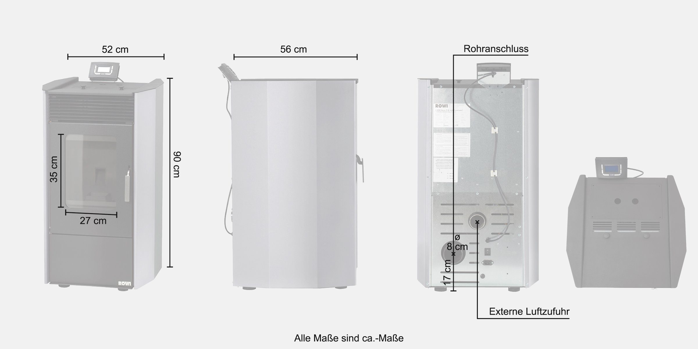ROWI Pelletofen HPO 9,0 Easy Premium, 8,1 kW, Zeitbrand, 55-90 W, 230 V