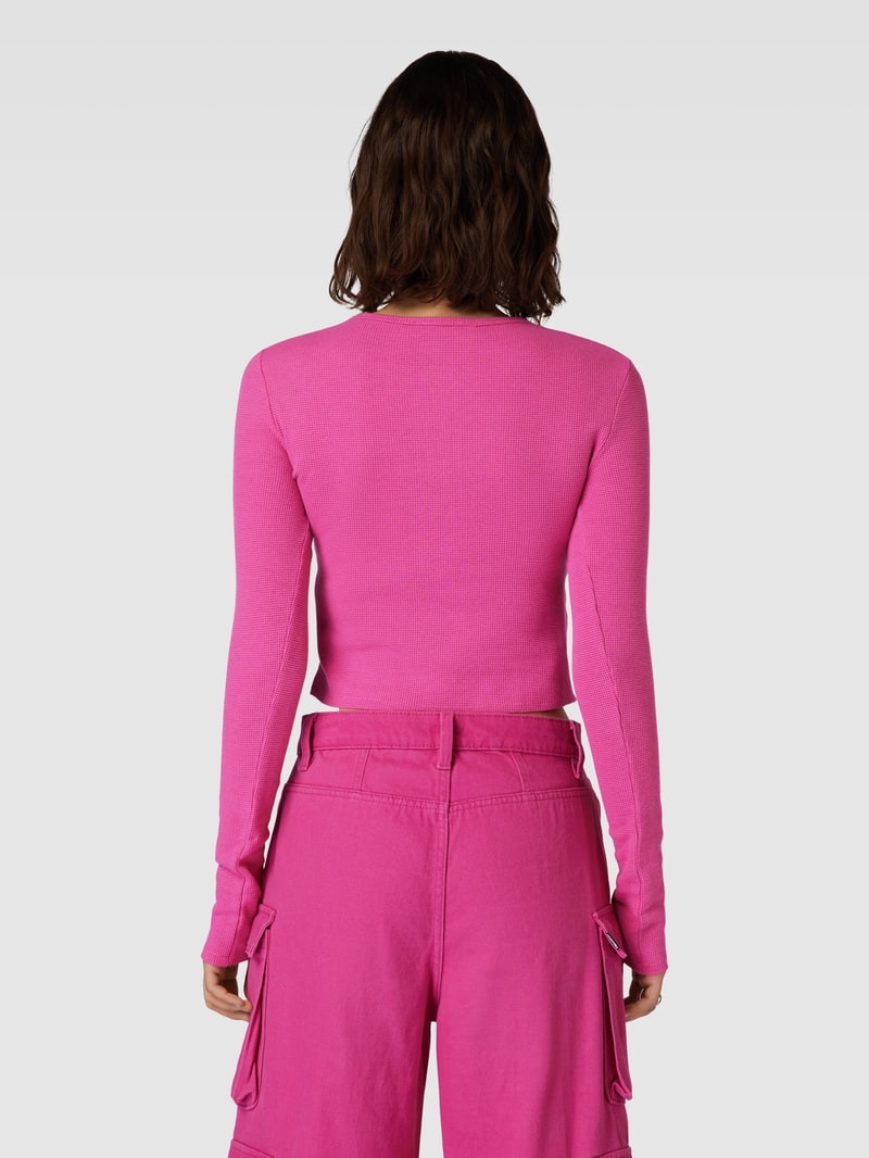 Longsleeve mit Statement-Print Modell 'HENLEY WAFFLE' in fuchsia