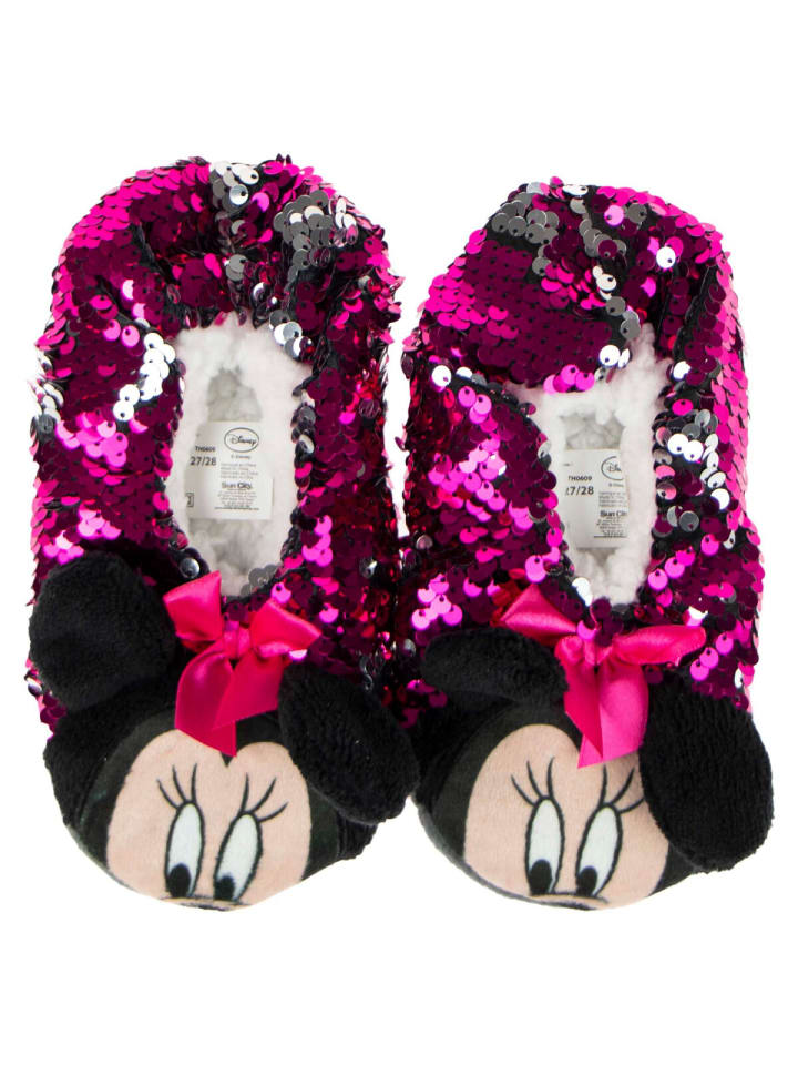 MINNIE MOUSE Warmschuhe Kuschelige Anti-Rutsch-Hausschuhe in Rosa, Rot günstig kaufen