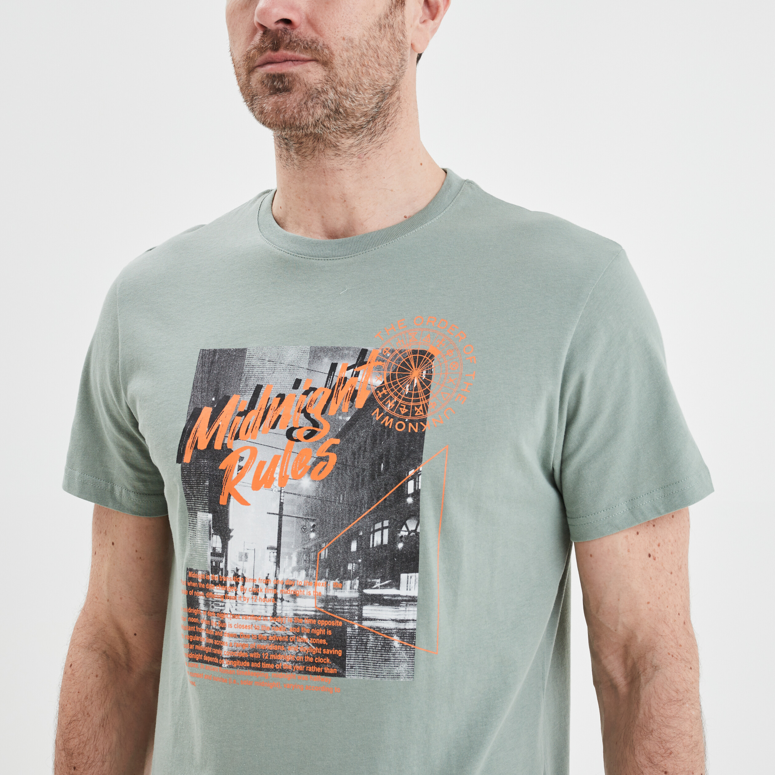 T-shirt droit manches courtes coton vert clair homme | La Halle
