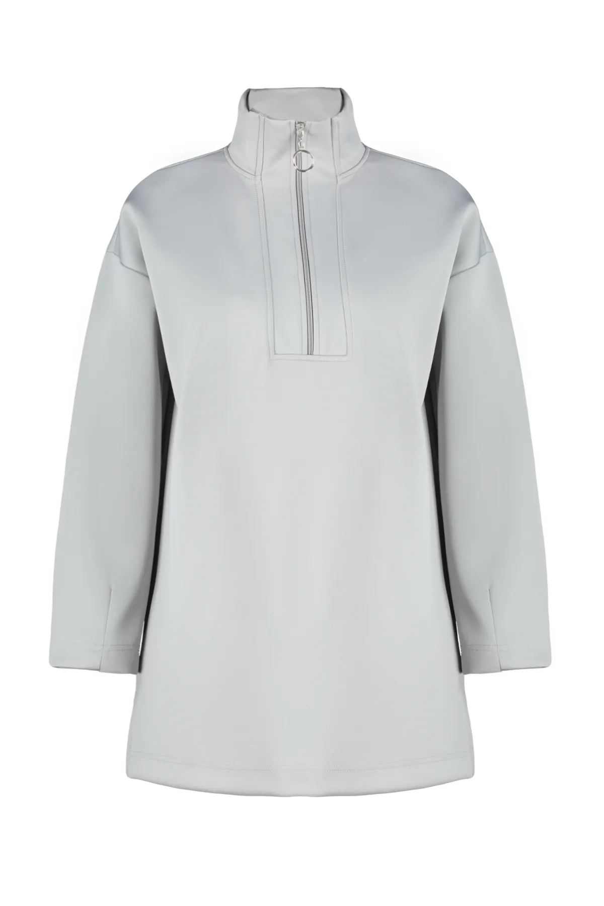Trendyol Modest  Graues, schlicht gestricktes Taucher-/Scuba-Sweatshirt mit Reißverschluss und detailliertem Ausschnitt TCTAW23TW00198
