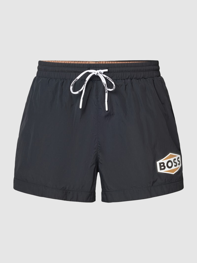 Badehose mit Label-print Modell 'Pacific' in schwarz