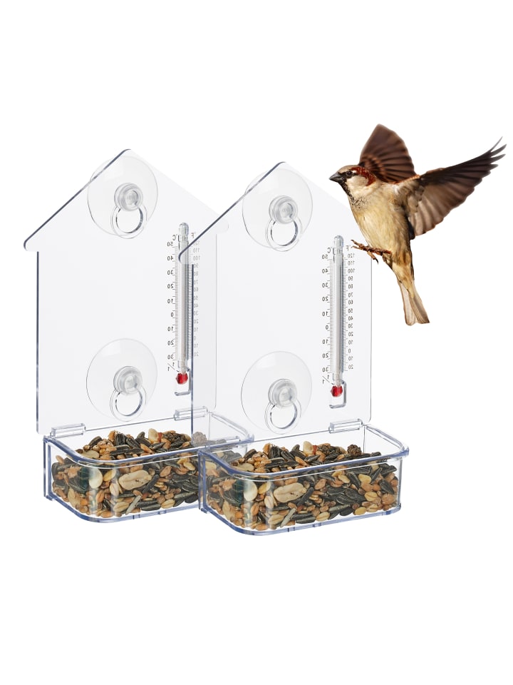 relaxdays 2 x Fenster-Vogelfutterhaus in Transparent günstig kaufen onesize