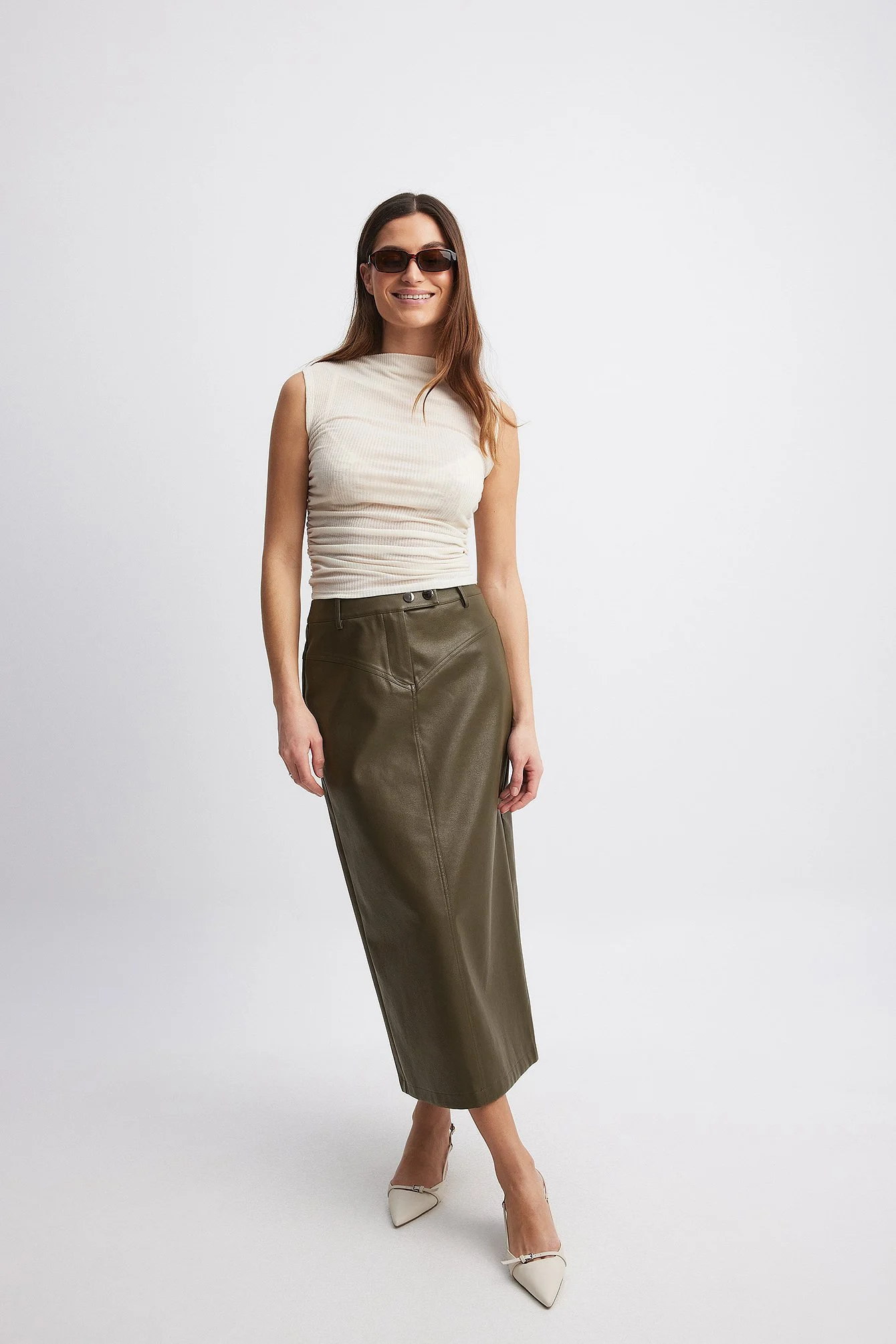 PU-Midirock mit mittelhoher Taille