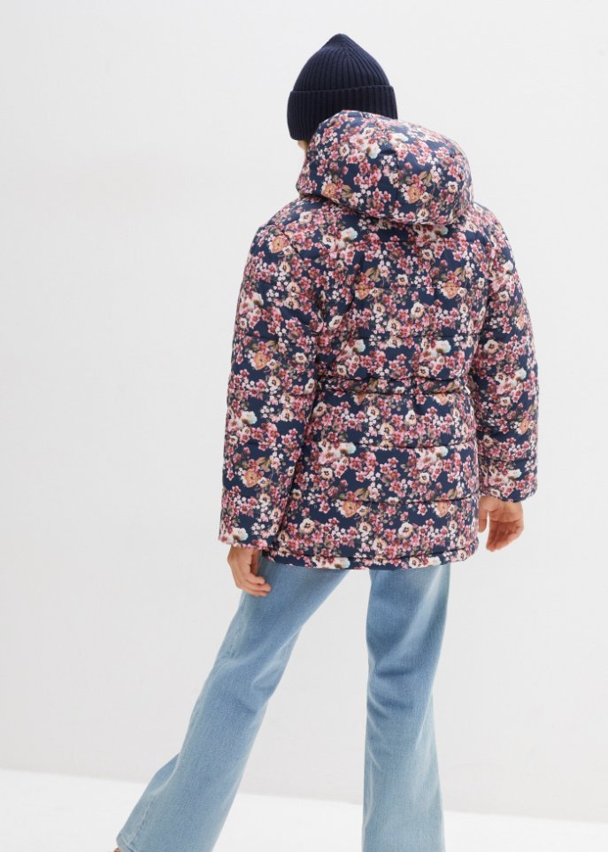 Mädchen Winterjacke mit Blumendruck, wasserabweisend und winddicht