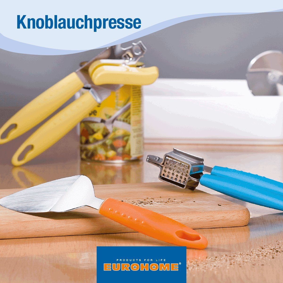 EUROHOME Knoblauchpresse Ingwerpresse OLIVIA - Knoblauchstampfer aus rostfreiem Edelstahl, Edelstahl, Presse spülmaschinengeeignet - Küchenhelfer