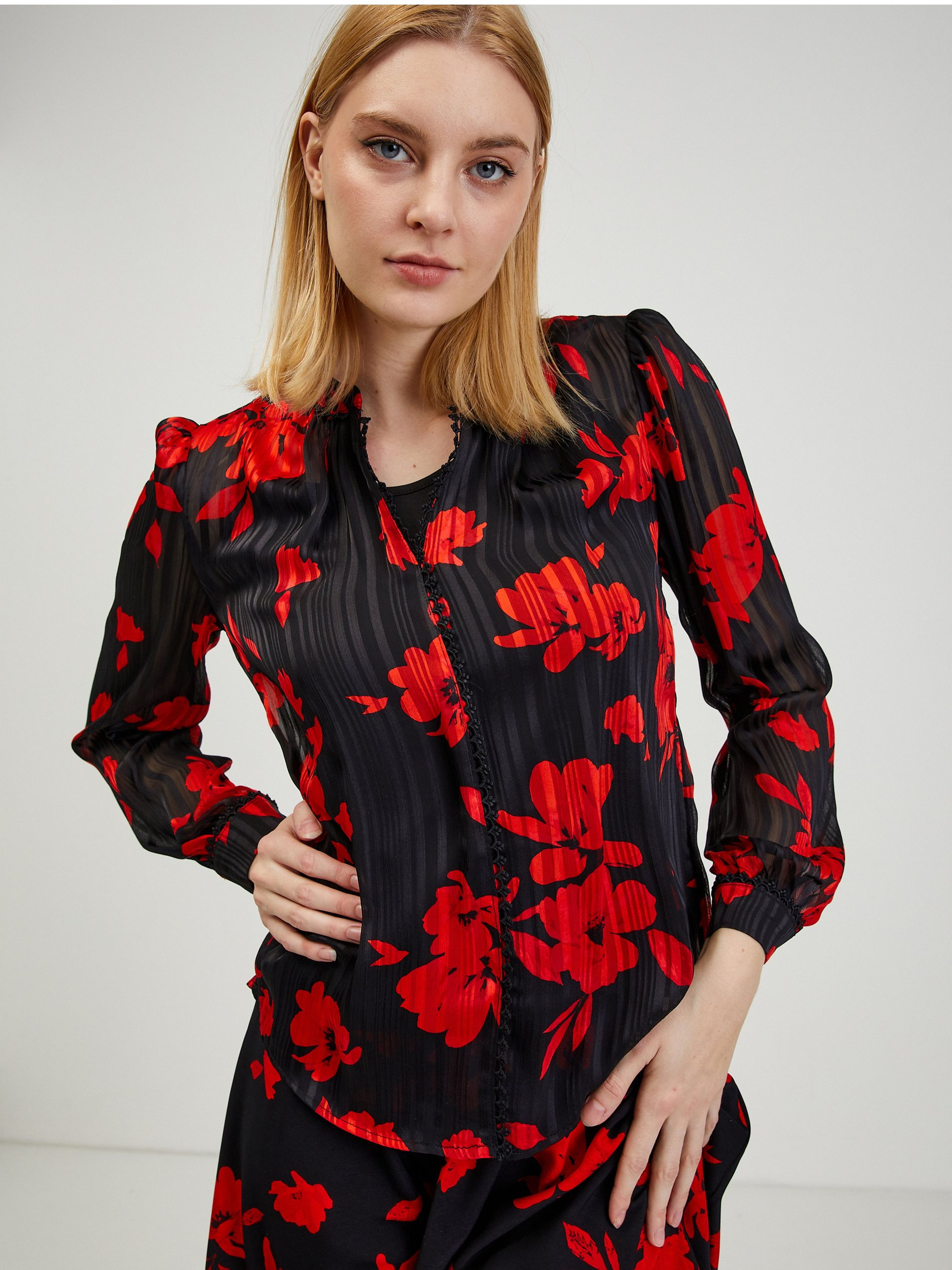 Rot-schwarze Damenbluse ORSAY