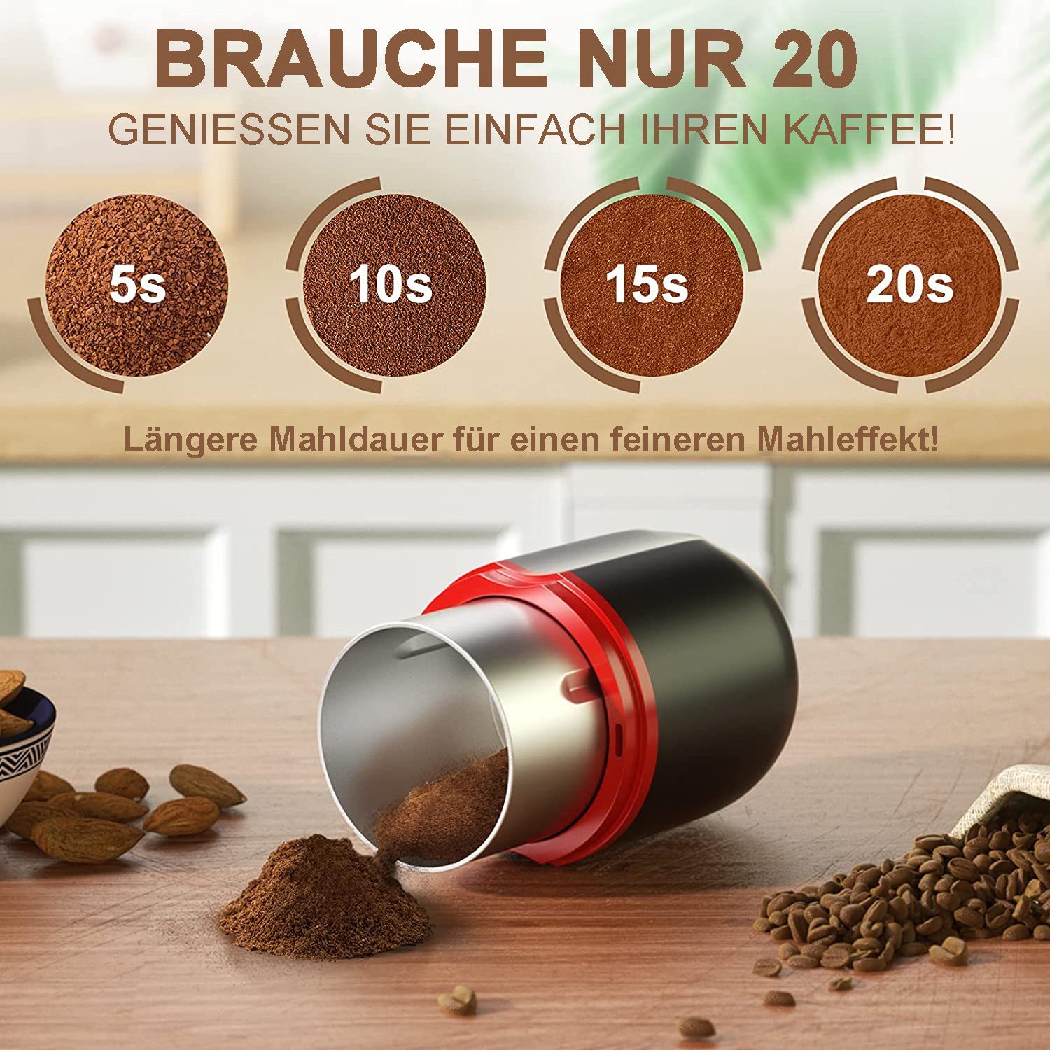 Haiaveng Kaffeemühle Kaffeemühle 150w Elektrische Kaffeemühle, 304 Edelstahl Klingen Multi-Way Einfach Zu Bedienen