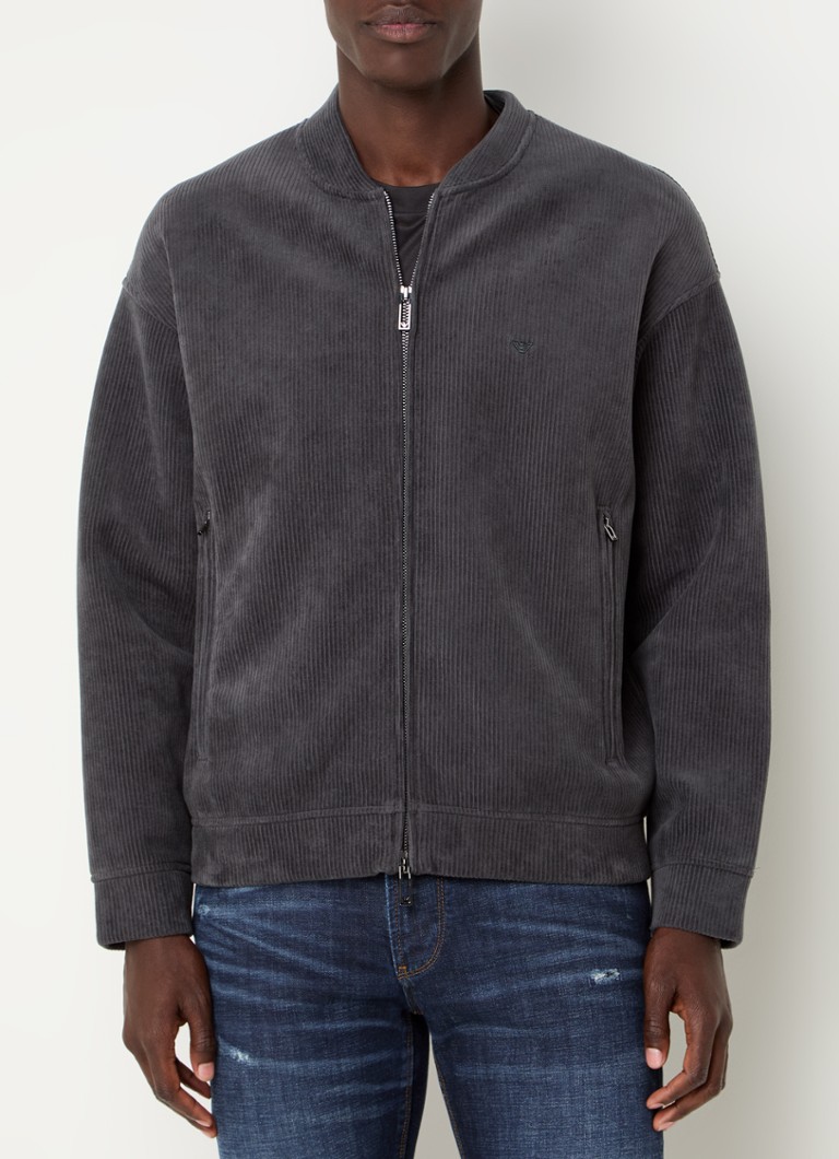Cardigan Emporio Armani din catifea reiată cu logo brodat.