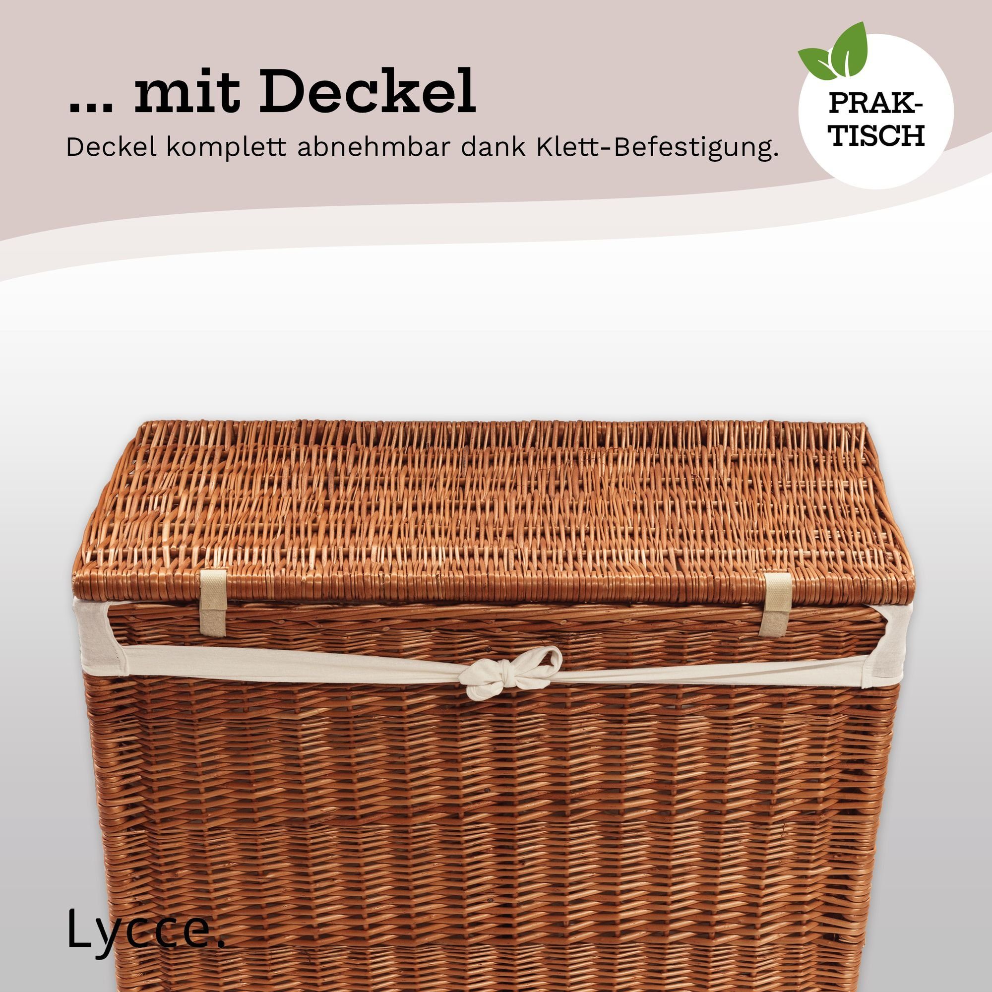 animal-design Wäschekorb, Wäschekorb 2 Fächer 120 l Wäschesortierer Weide natur 67 x 33 x 56 cm