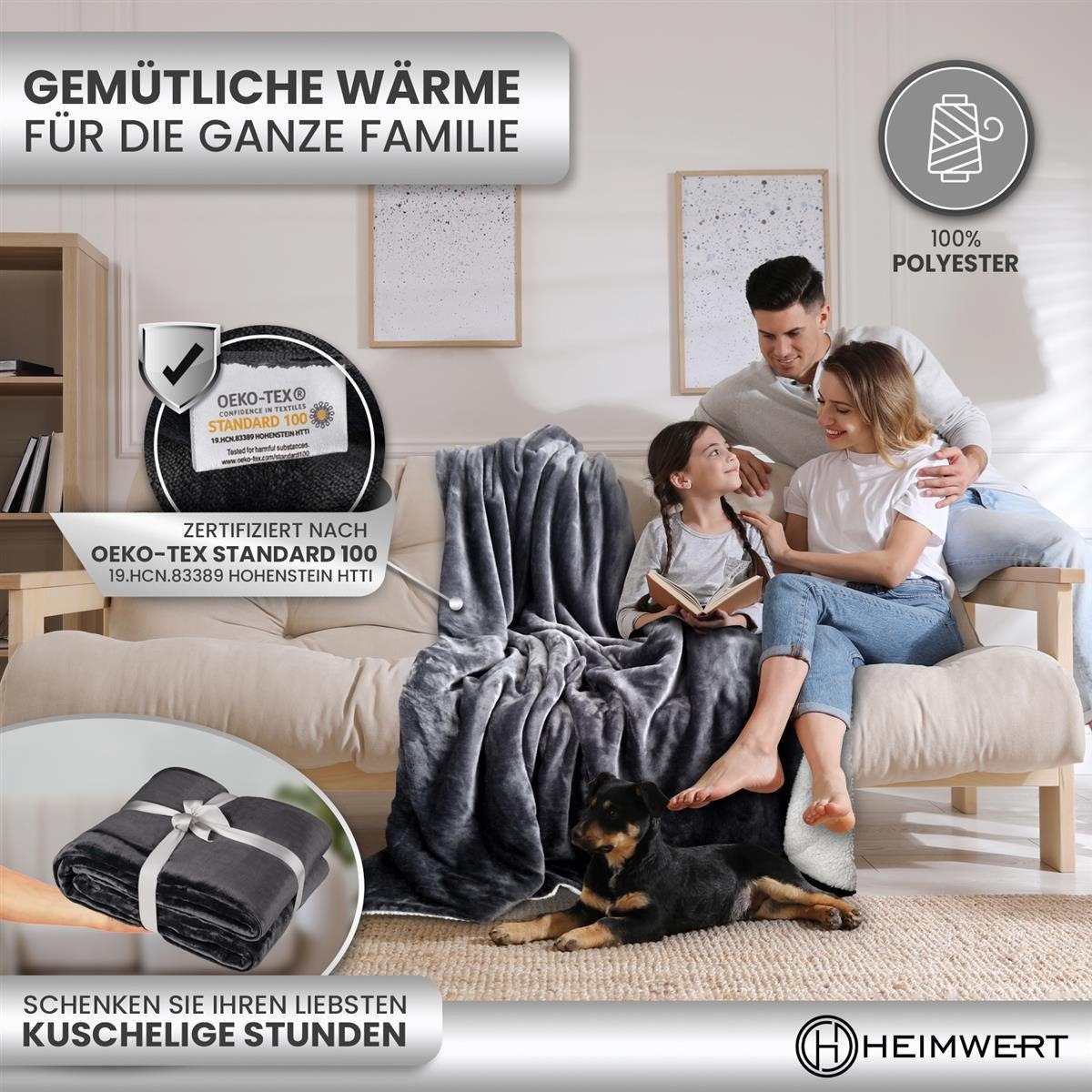 Wohndecke Decke Kuscheldecke Sherpa Wolldecke, HEIMWERT, weich