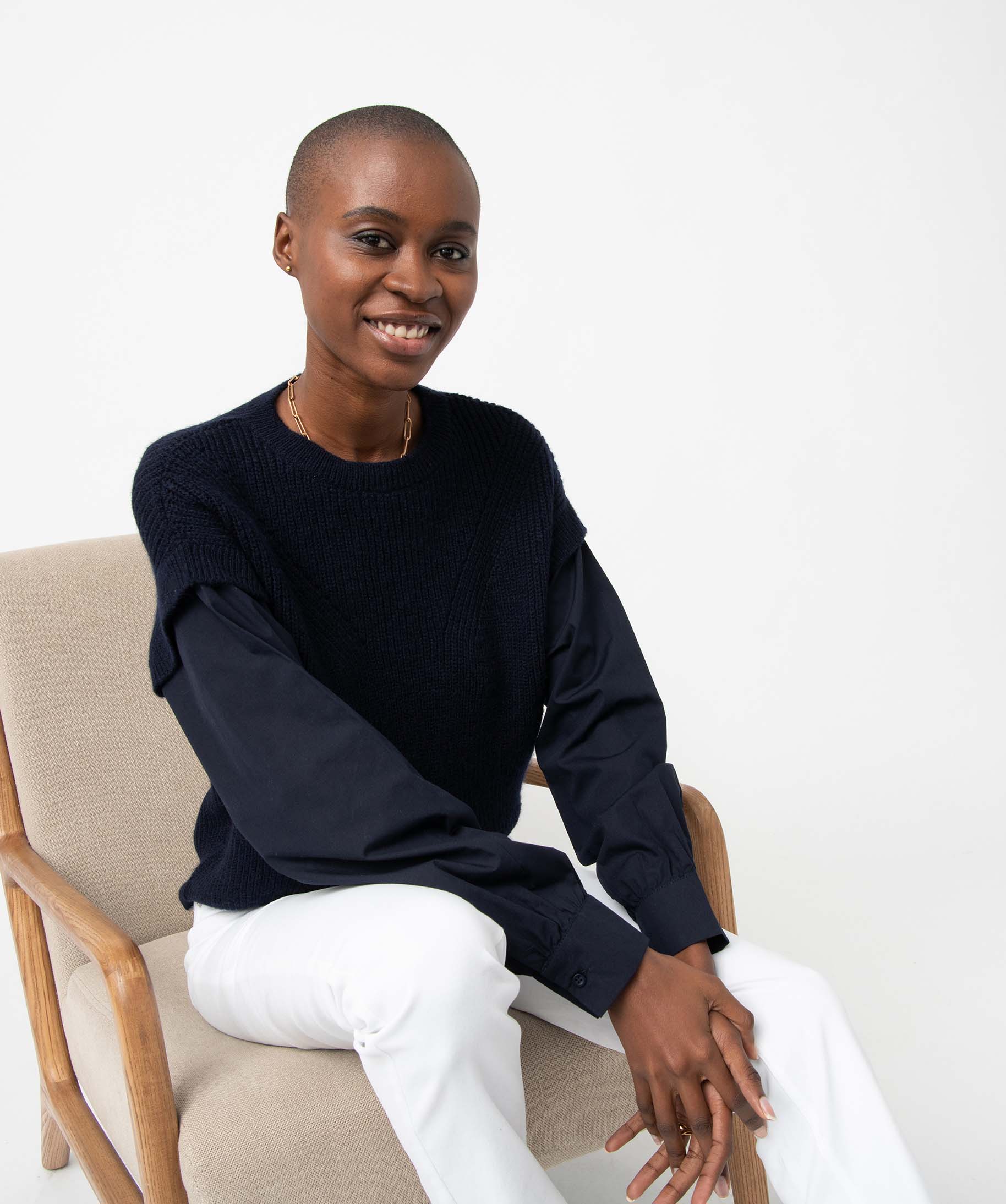 Pull femme avec manches de chemise intégrées marine | GEMO
