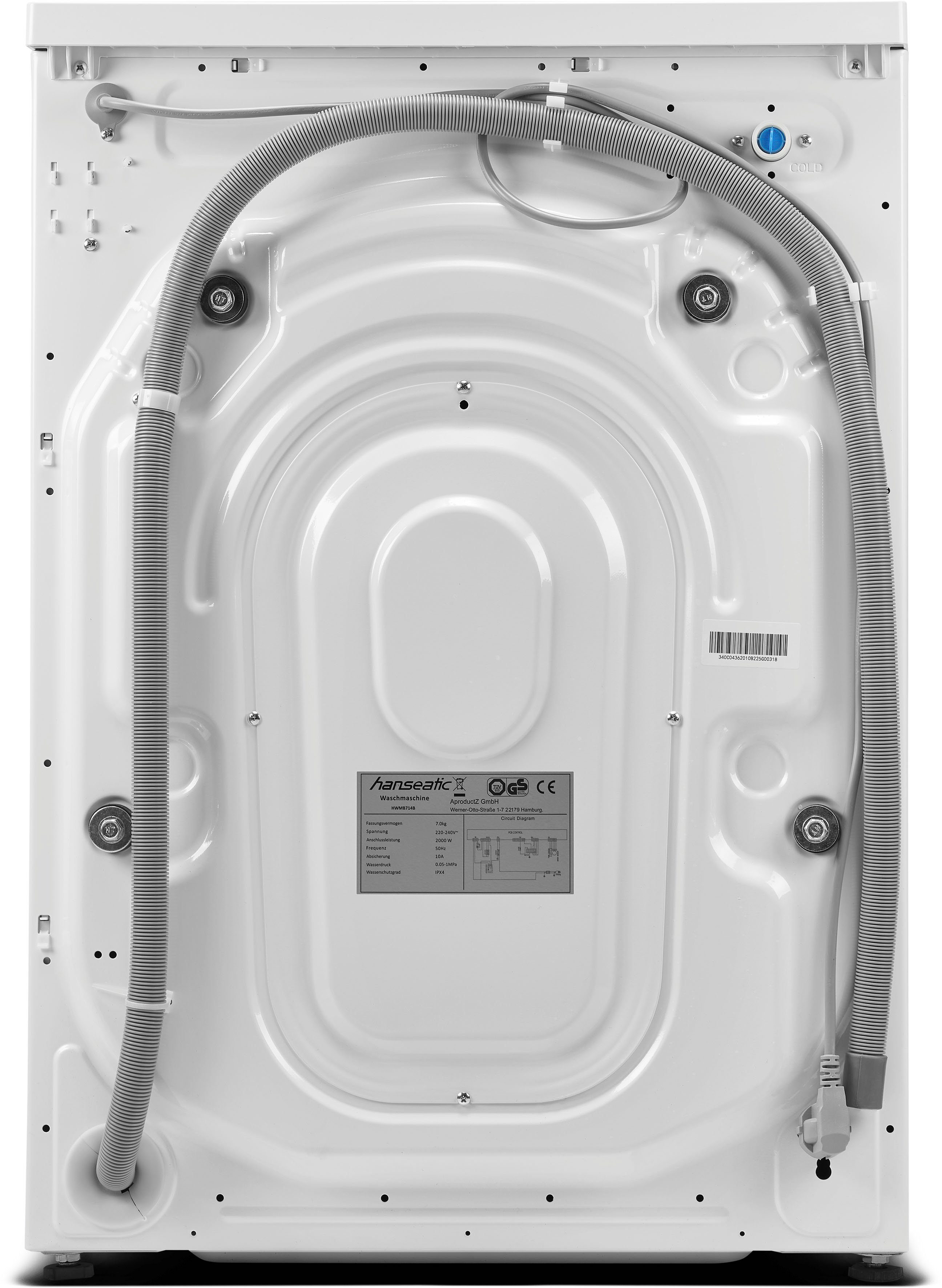 Hanseatic Waschmaschine HWMB714B, 7 kg, 1400 U/min, Schnellwaschprogramm, Startzeitvorwahl