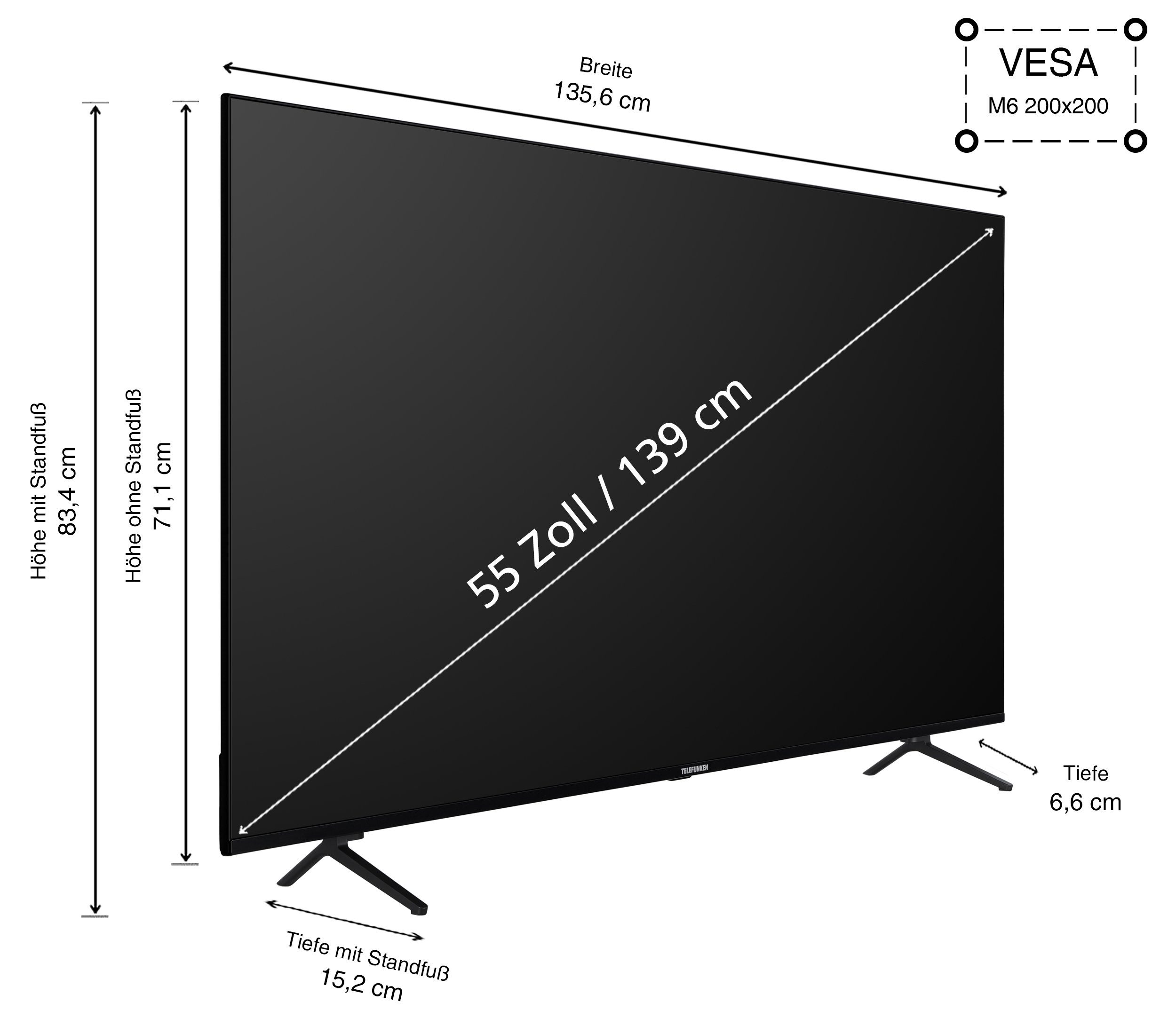 Telefunken XU55GA660S LCD-LED Fernseher (139 cm/55 Zoll, 4K Ultra HD, Google TV, HDR Dolby Vision, Triple-Tuner, Bluetooth, Dolby Atmos)