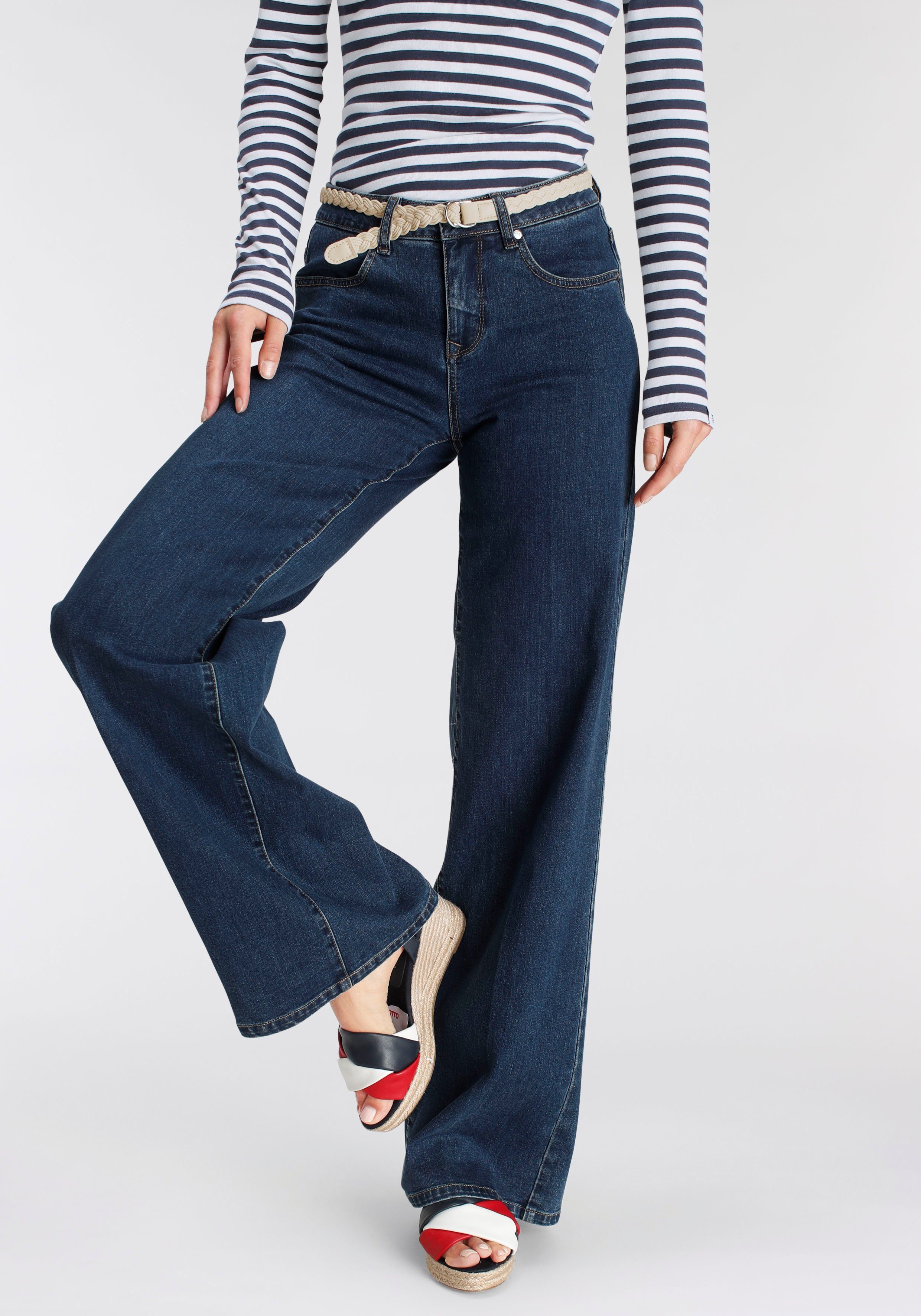 DELMAO Weite Jeans (Set, 2-tlg., mit Gürtel) mit modischem Flechtgürtel ---NEUE MARKE!