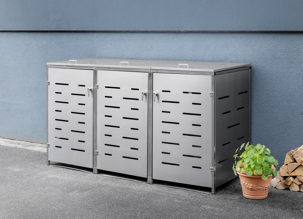 HC Garten & Freizeit 3er Mülltonnenverkleidung Mülltonnenbox, Edelstahl