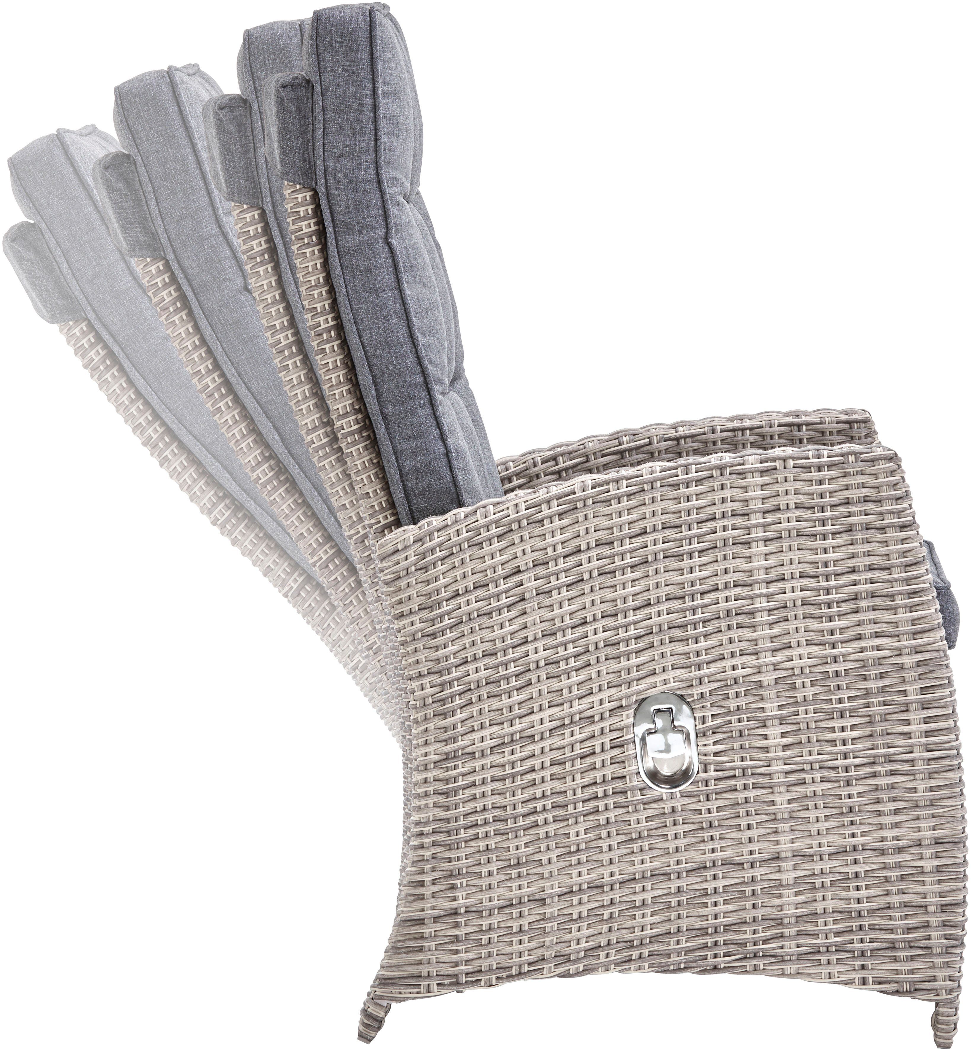 KONIFERA Gartenlounge-Set Monaco, (Set, 16-tlg., inkl. Auflagen, Alu, Polyrattan), höhenverstellbarer Tisch 43,5 - 66,5 cm