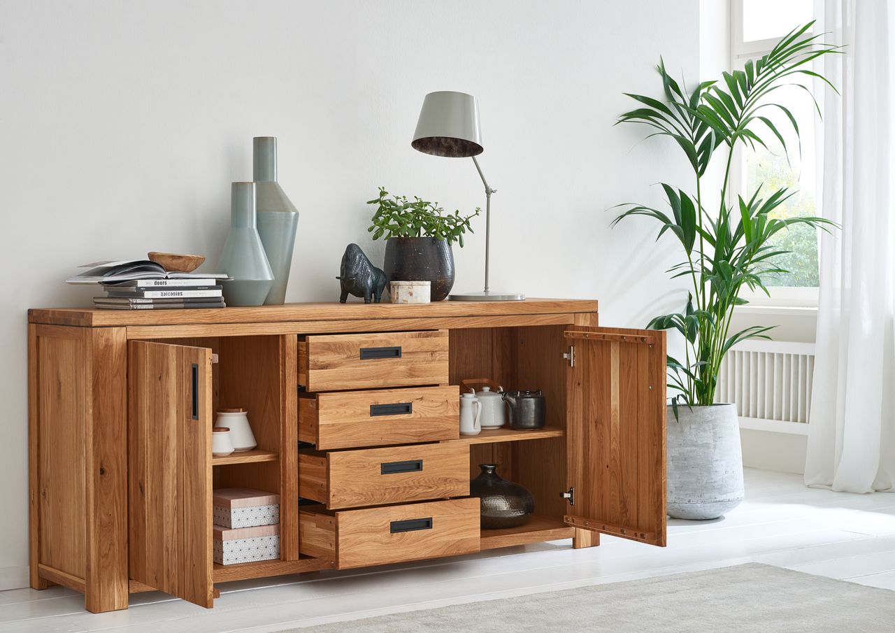 Relita Sideboard AMIGOS mit 2 Türen und 4 Schubladen Wildeiche geölt teilmassiv