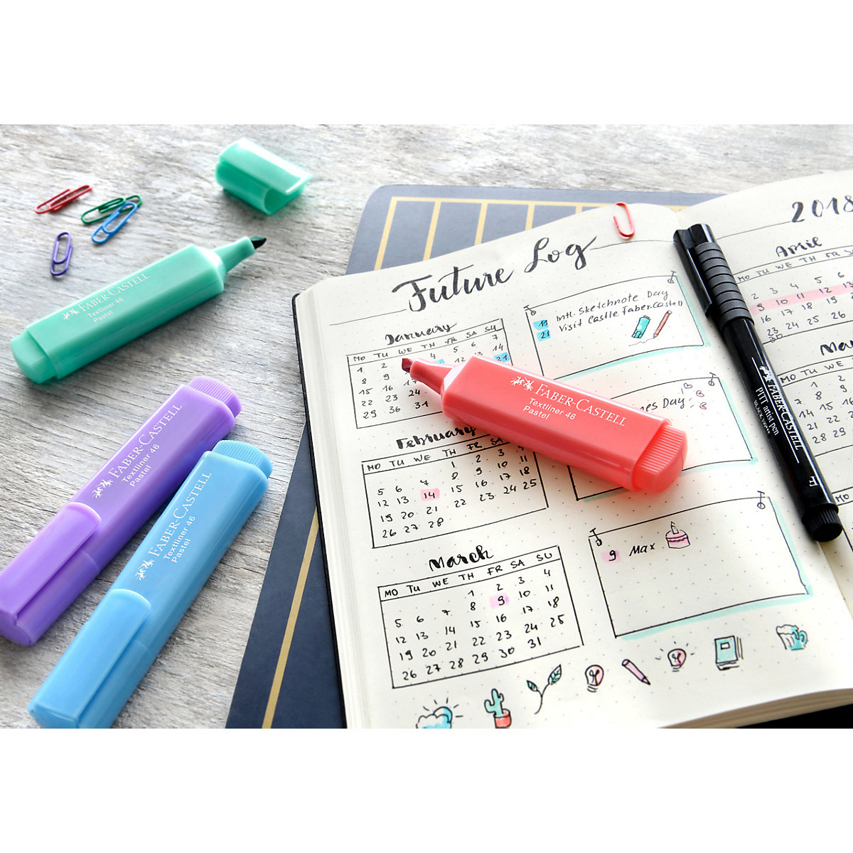 Textmarker Pastell, 4 Farben, nachfüllbar